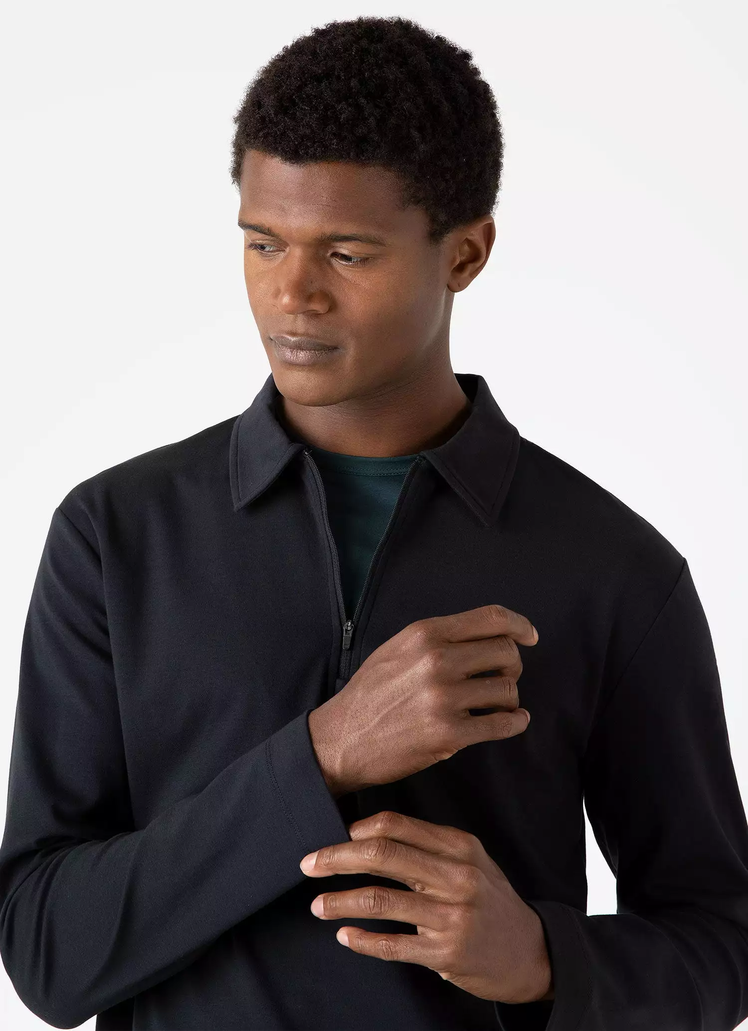 Men's Brushed Cotton Long Sleeve Polo Shirt in Black