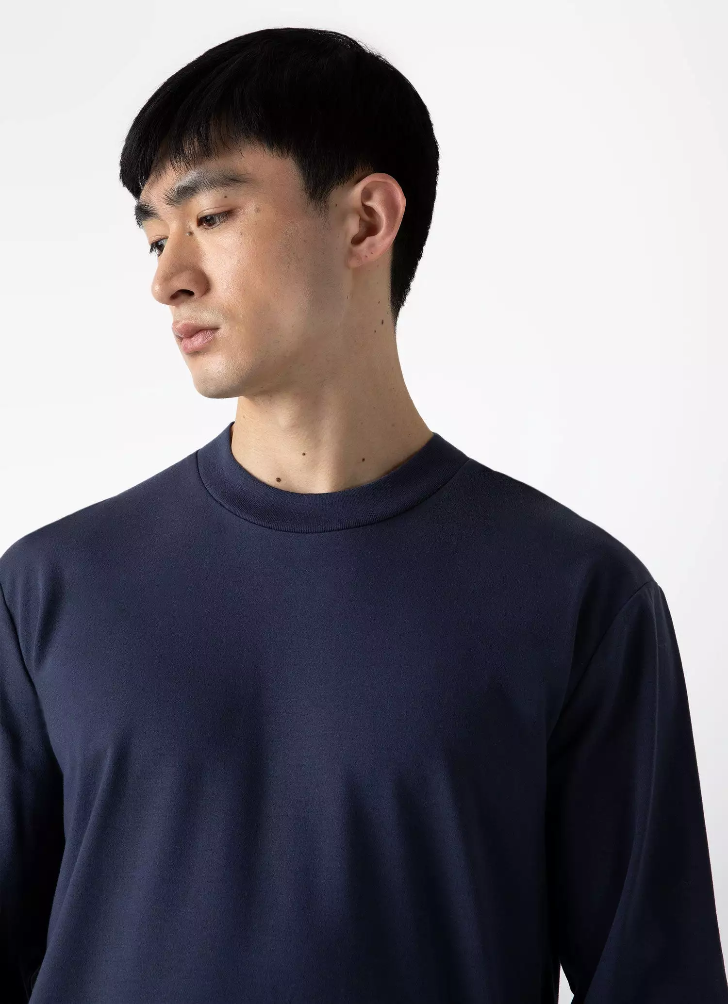 Men's Brushed Cotton Long Sleeve T-shirt in Navy