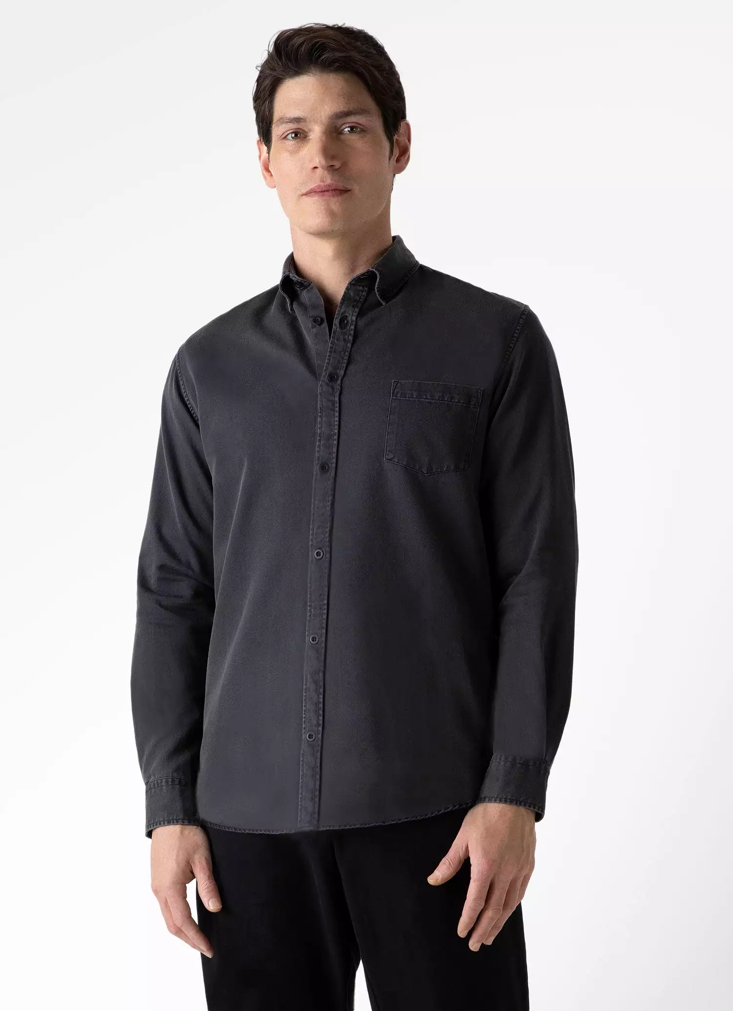 Men's Button Down Denim Shirt in Black Denim Wash