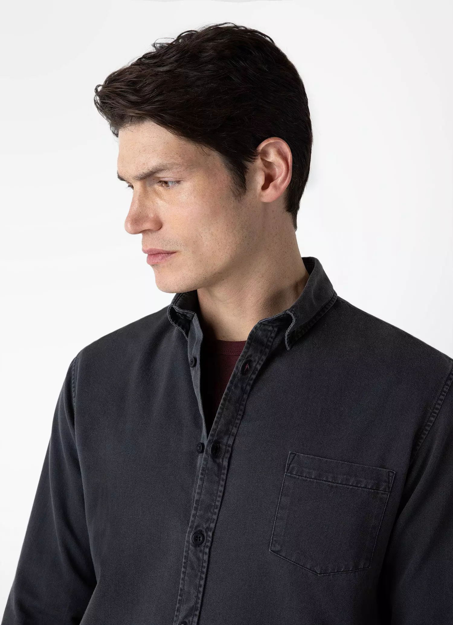 Men's Button Down Denim Shirt in Black Denim Wash