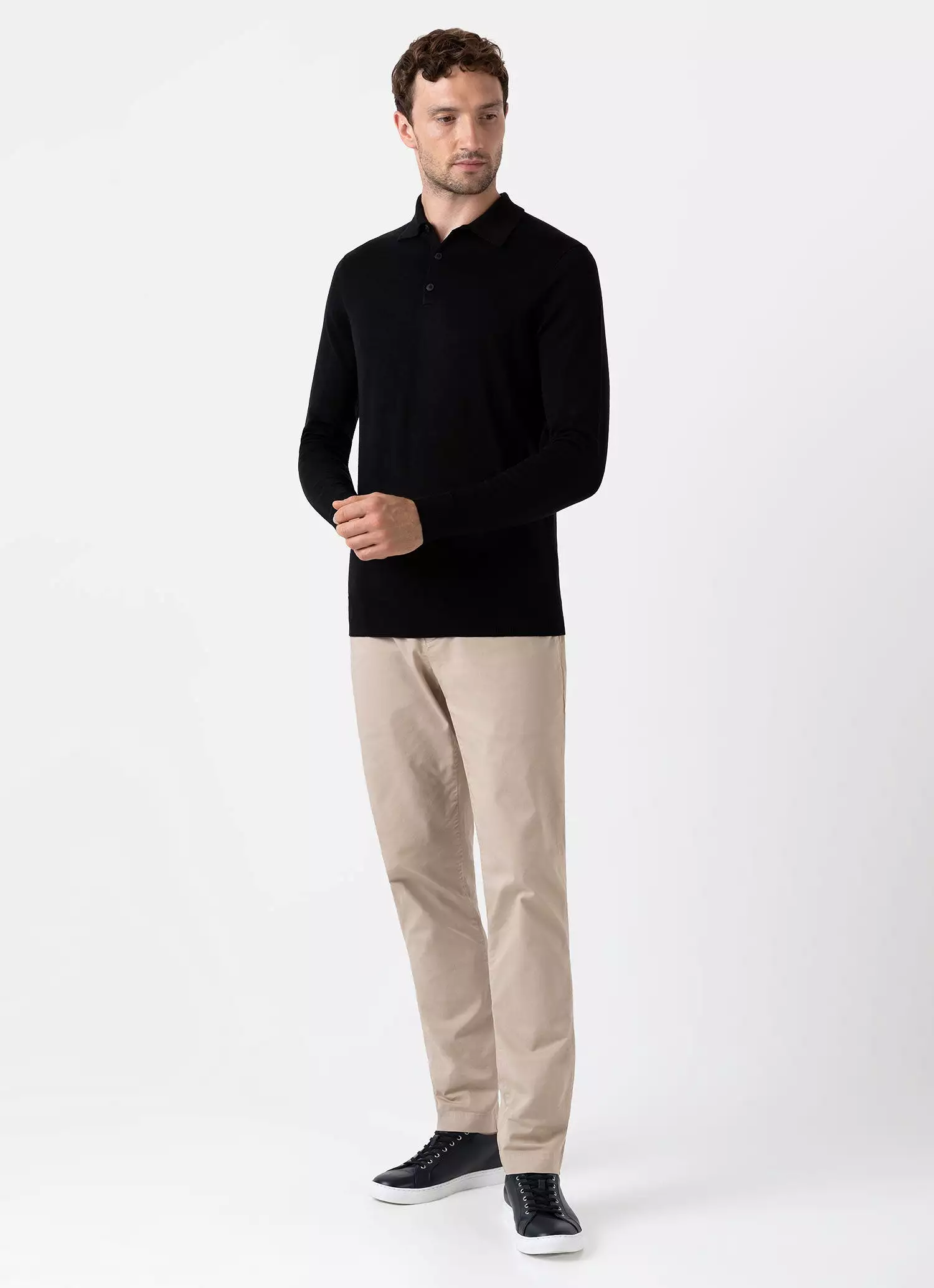 Men's Extra-Fine Merino Polo Shirt in Black