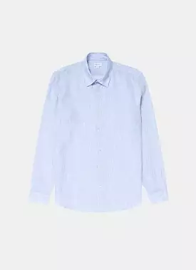 Men's Linen Shirt in Cool Blue Micro Stripe