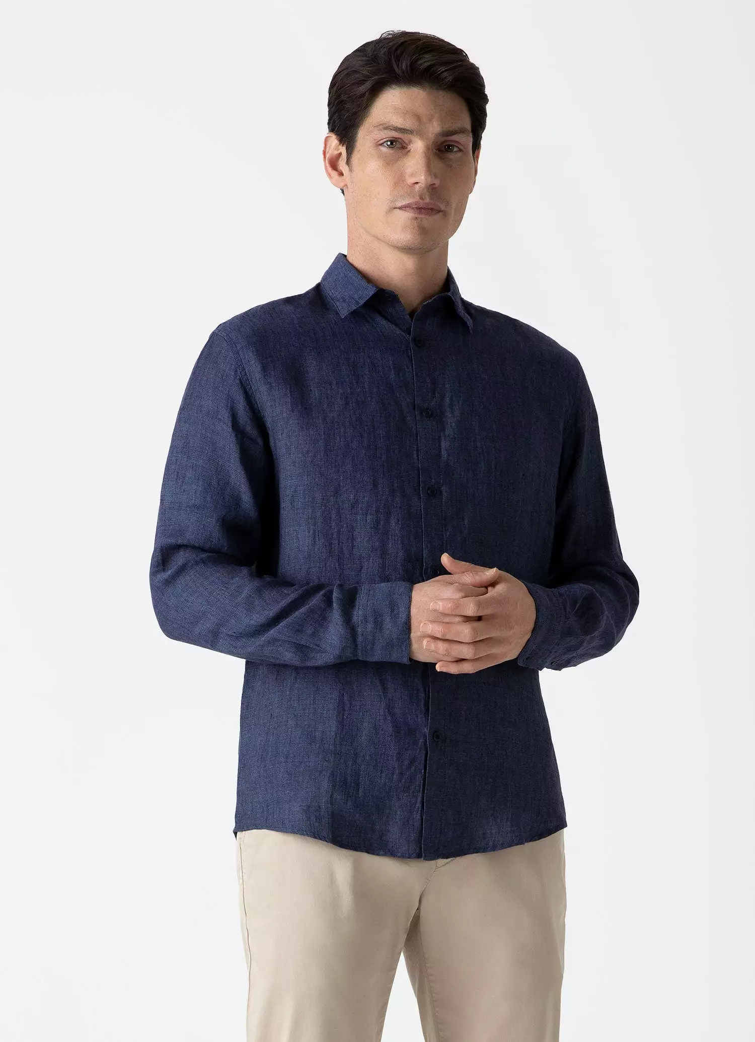 Men's Linen Shirt in Navy Melange