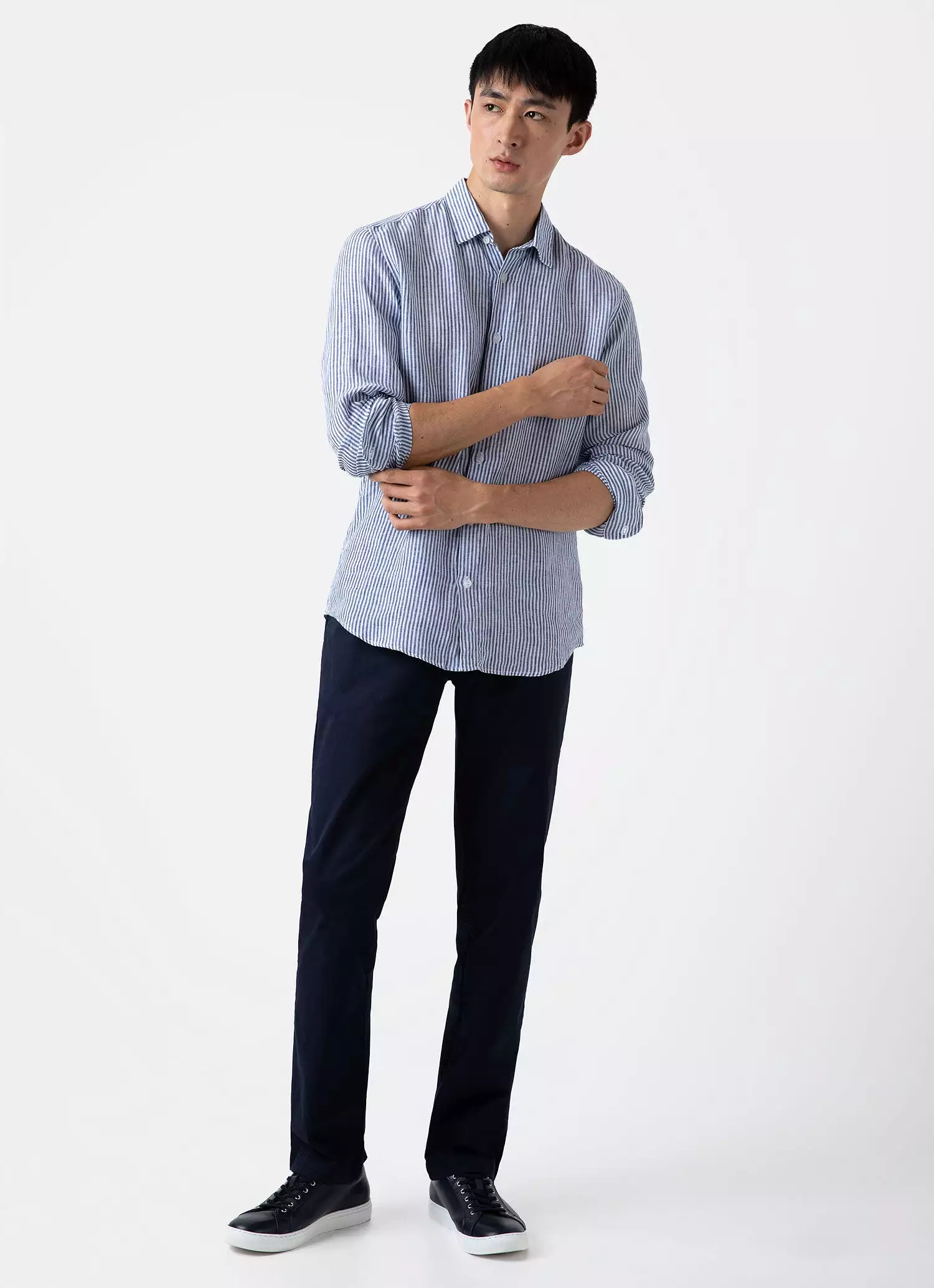 Men's Linen Shirt in Navy/White Linen Stripe