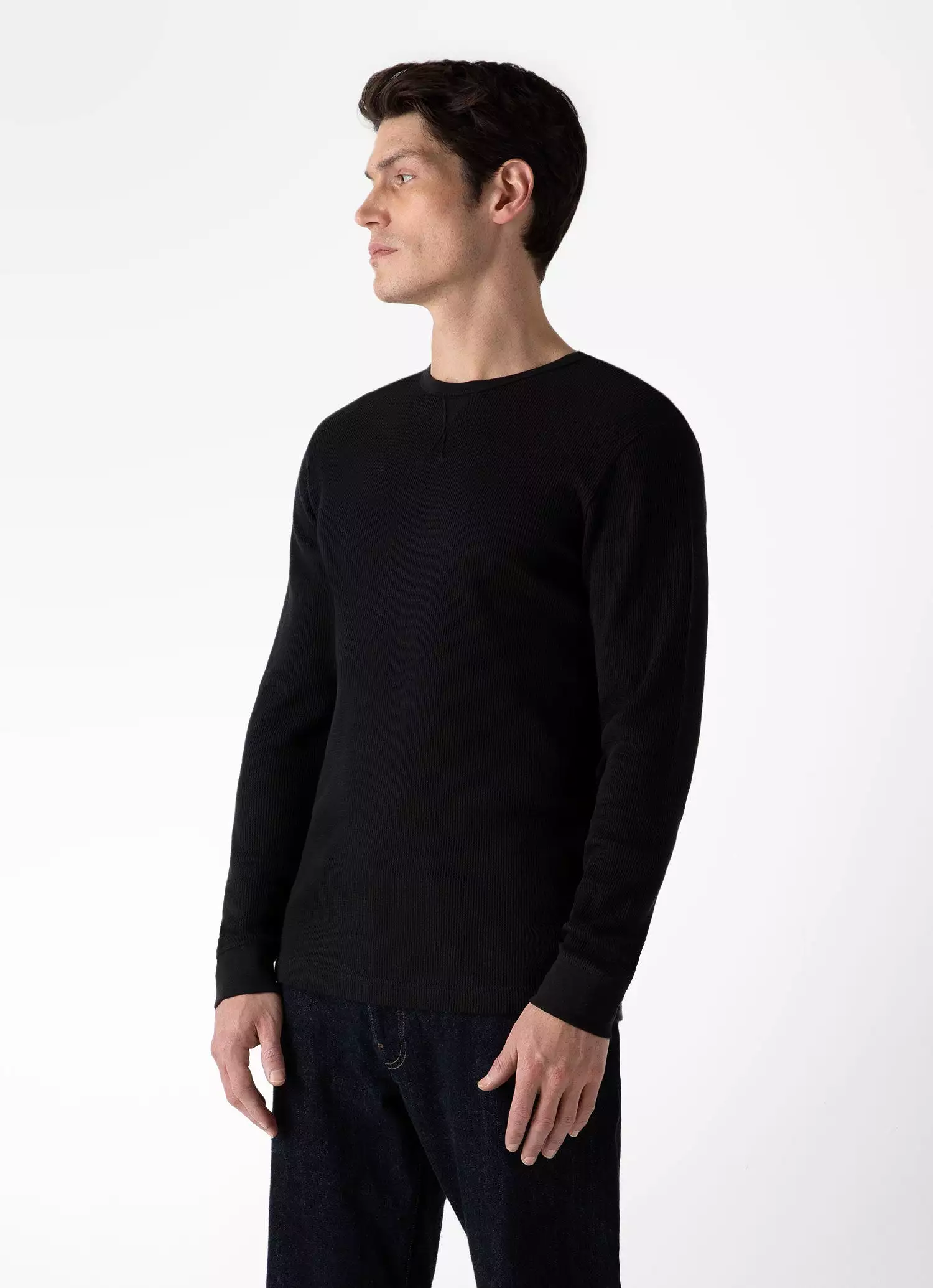 Men's Long Sleeve Waffle T-shirt in Black