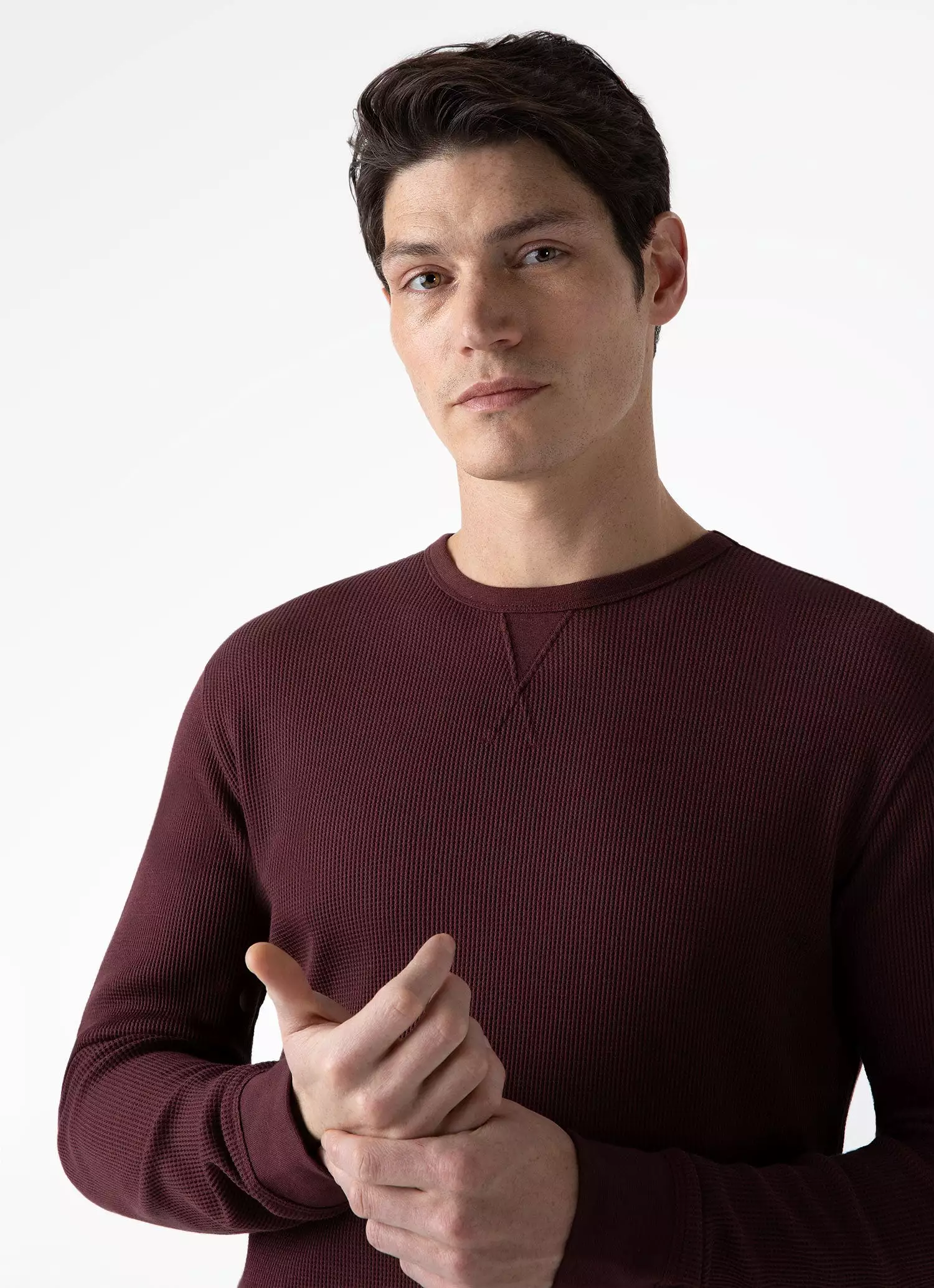 Men's Long Sleeve Waffle T-shirt in Maroon