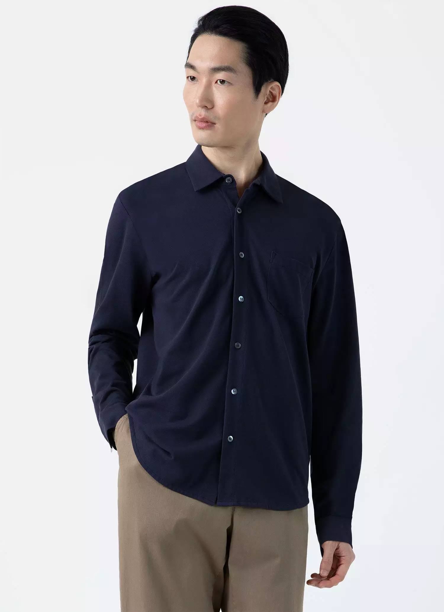 Men's Piqué Shirt in Navy