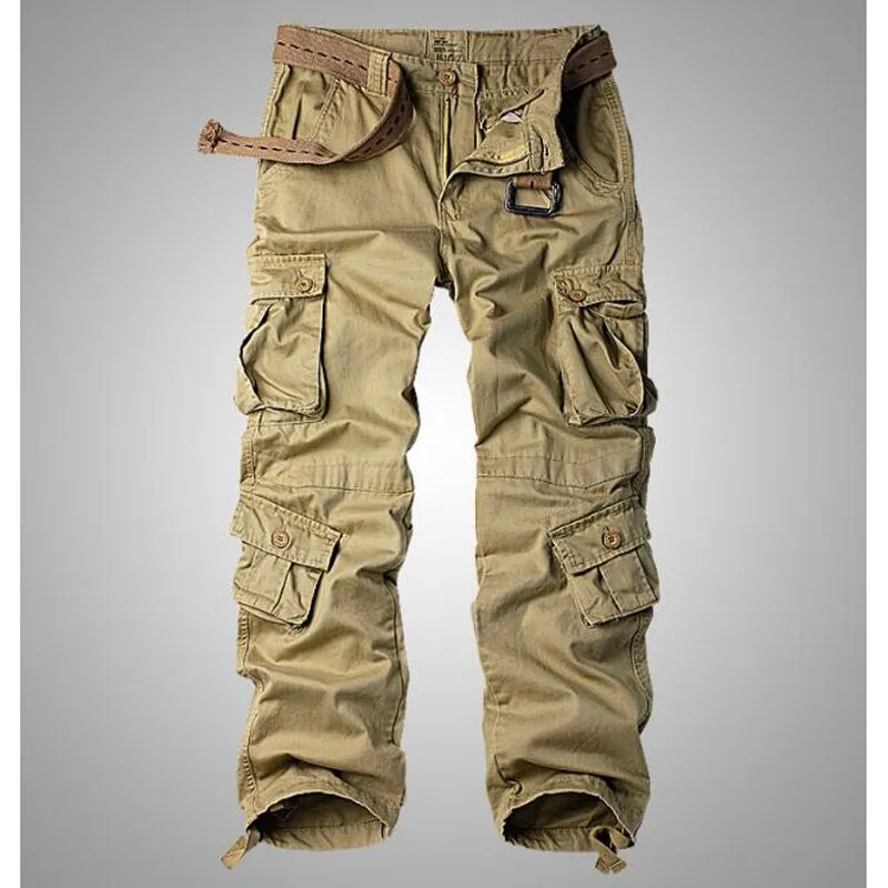 Men's Safari Style Mid Waist Full Length Loose Fit Zipper Fly Cargo Pants