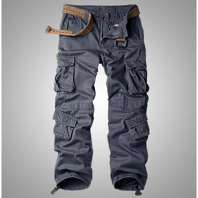 Men's Safari Style Mid Waist Full Length Loose Fit Zipper Fly Cargo Pants