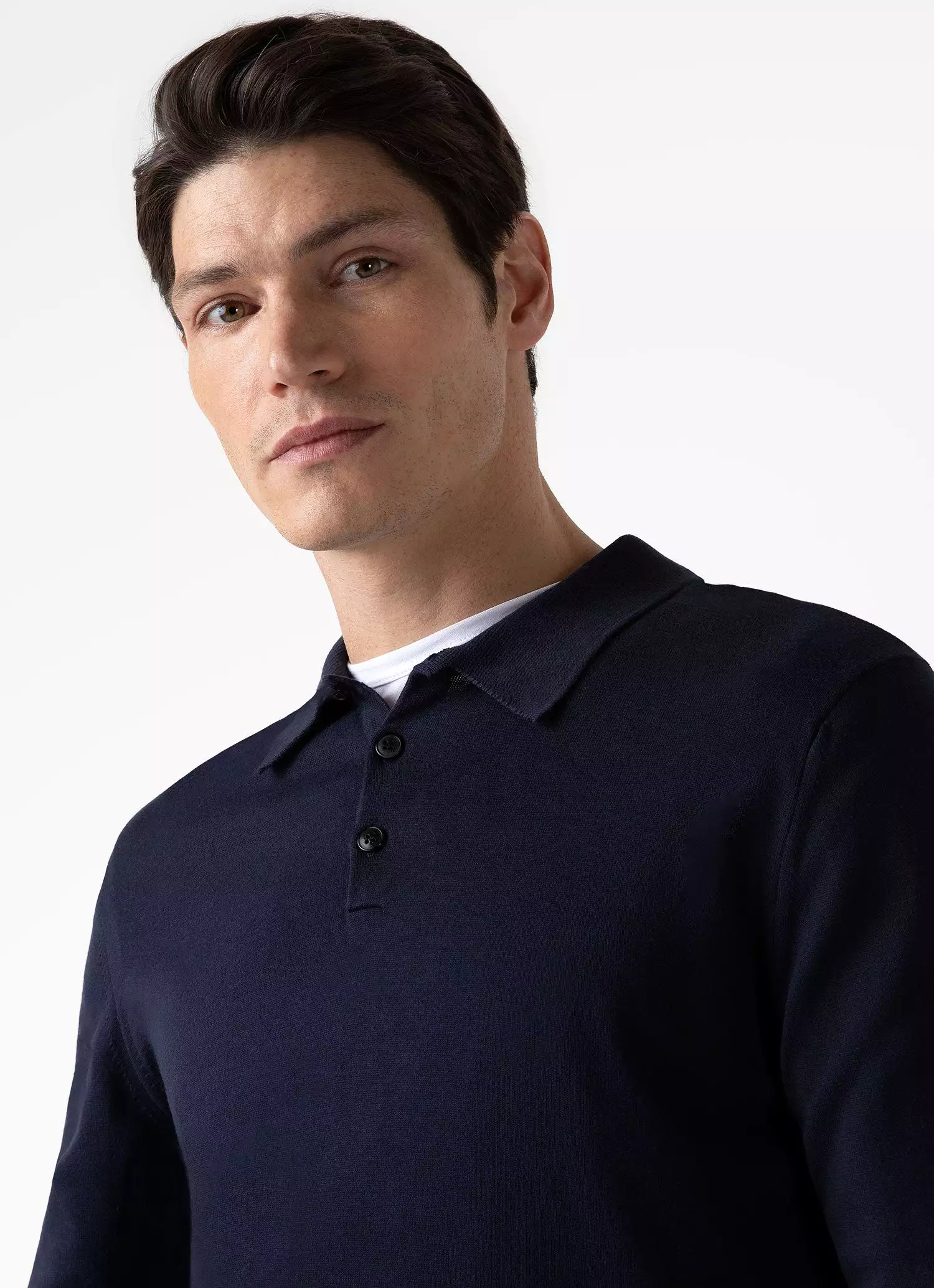 Men's Sea Island Cotton Long Sleeve Polo Shirt in Light Navy