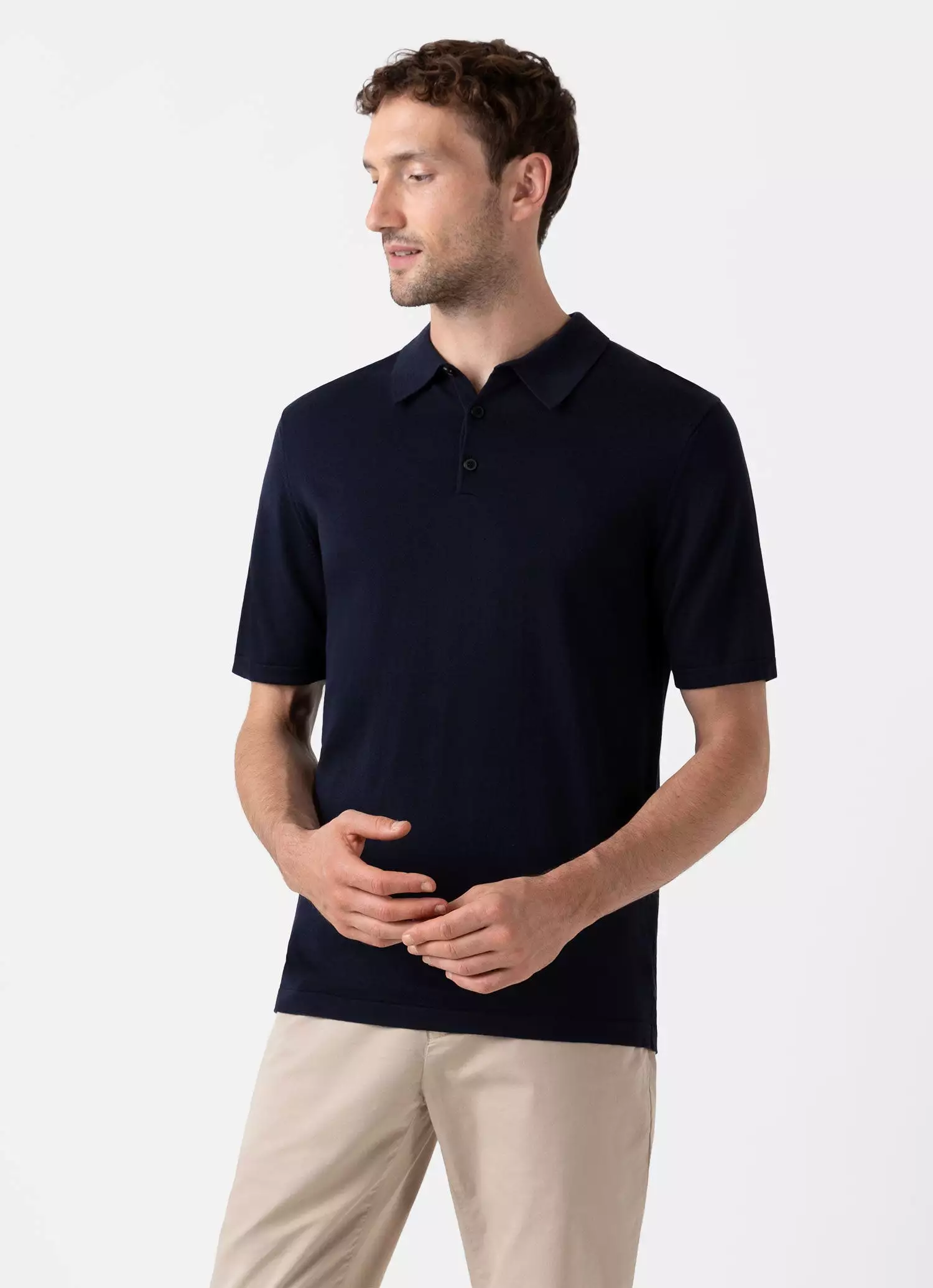 Men's Sea Island Cotton Polo Shirt in Light Navy