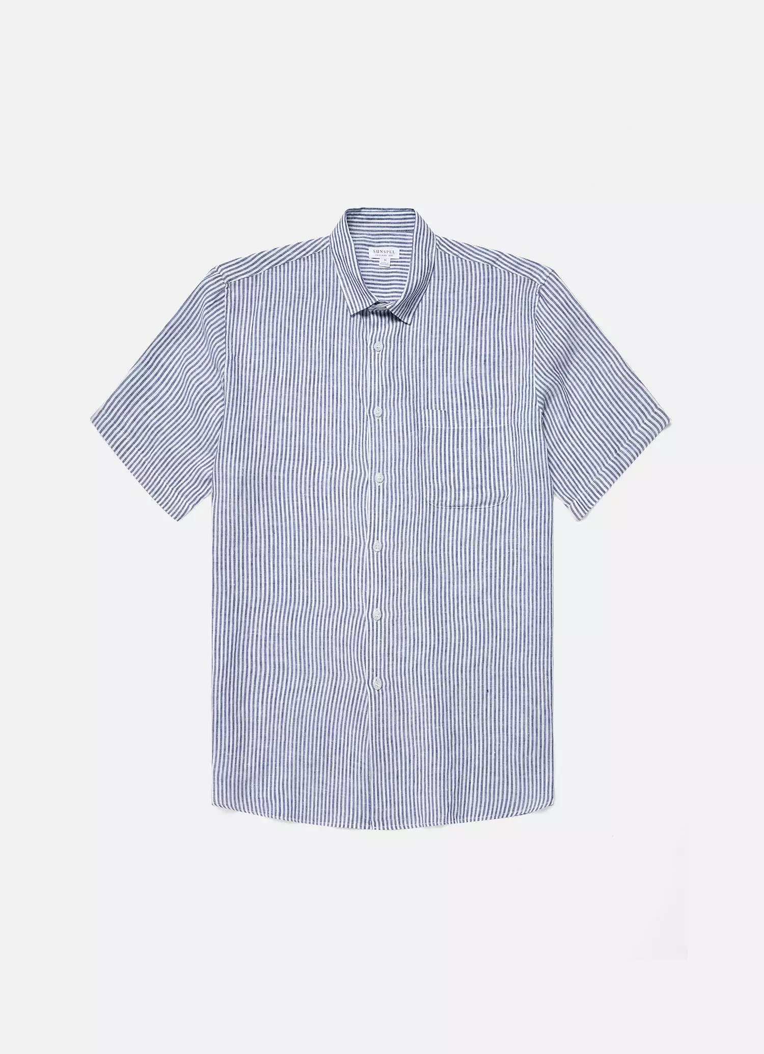 Men's Short Sleeve Linen Shirt in Navy/White Classic Stripe