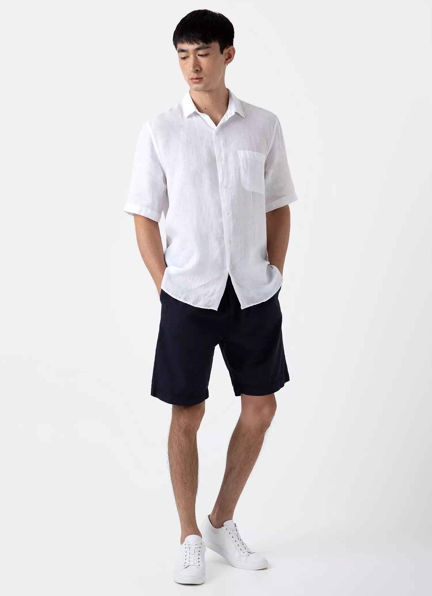 Men's Short Sleeve Linen Shirt in White