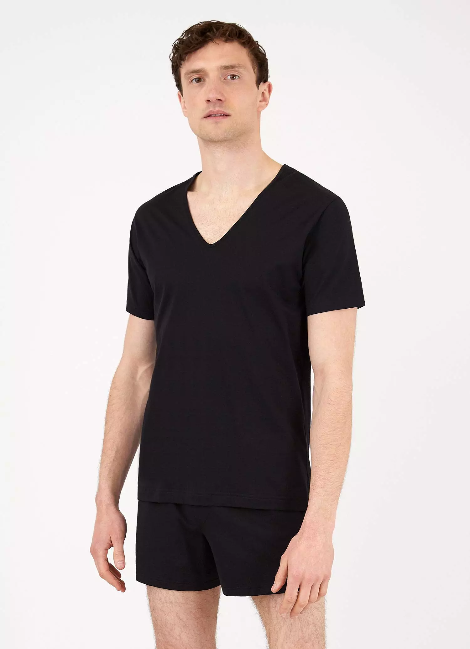 Men's Superfine Cotton V-neck Underwear T-shirt in Black