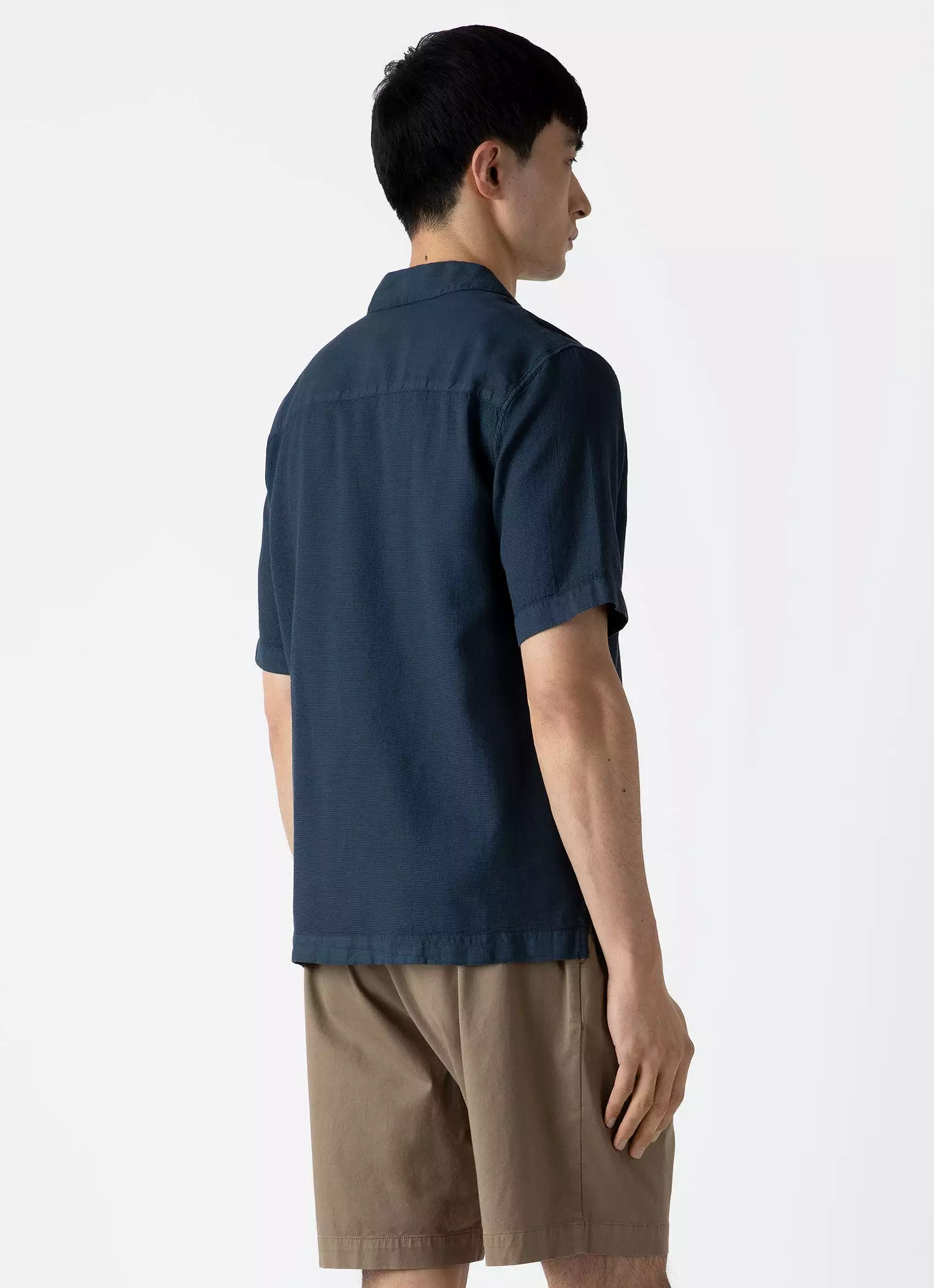 Men's Waffle Camp Collar Shirt in Navy