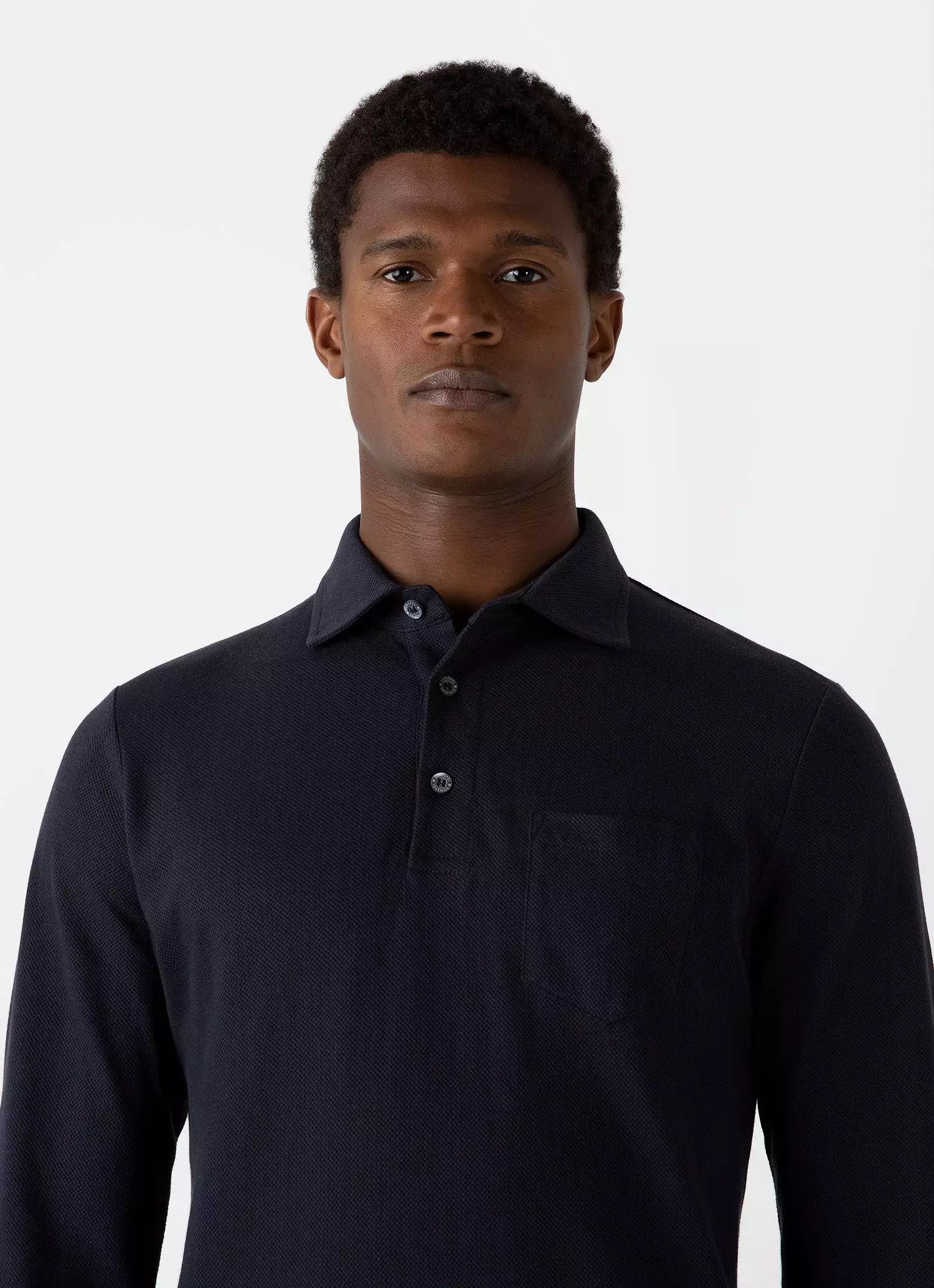 Men's WM Brown Long Sleeve Polo Shirt in Navy