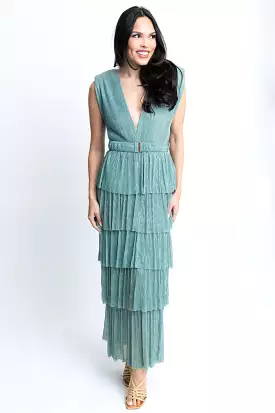 Metallic Double Vneck Maxi Dress