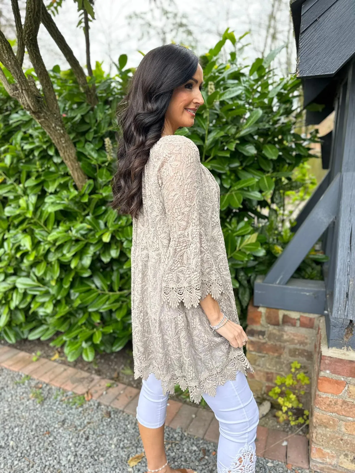 Mocha Lace Floral Crochet Tunic Dress Debbie