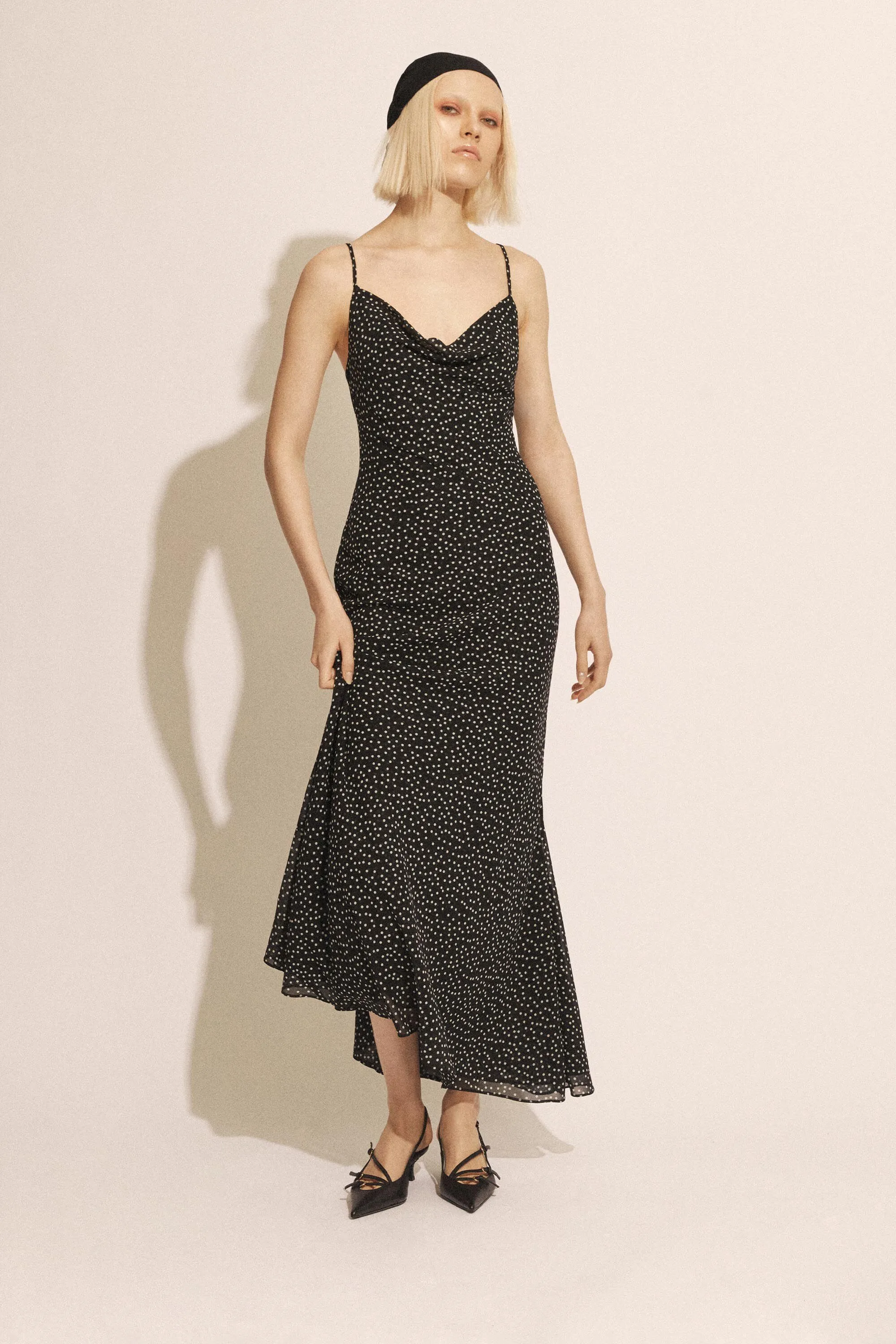 monroe cowl neck maxi dress in black spot