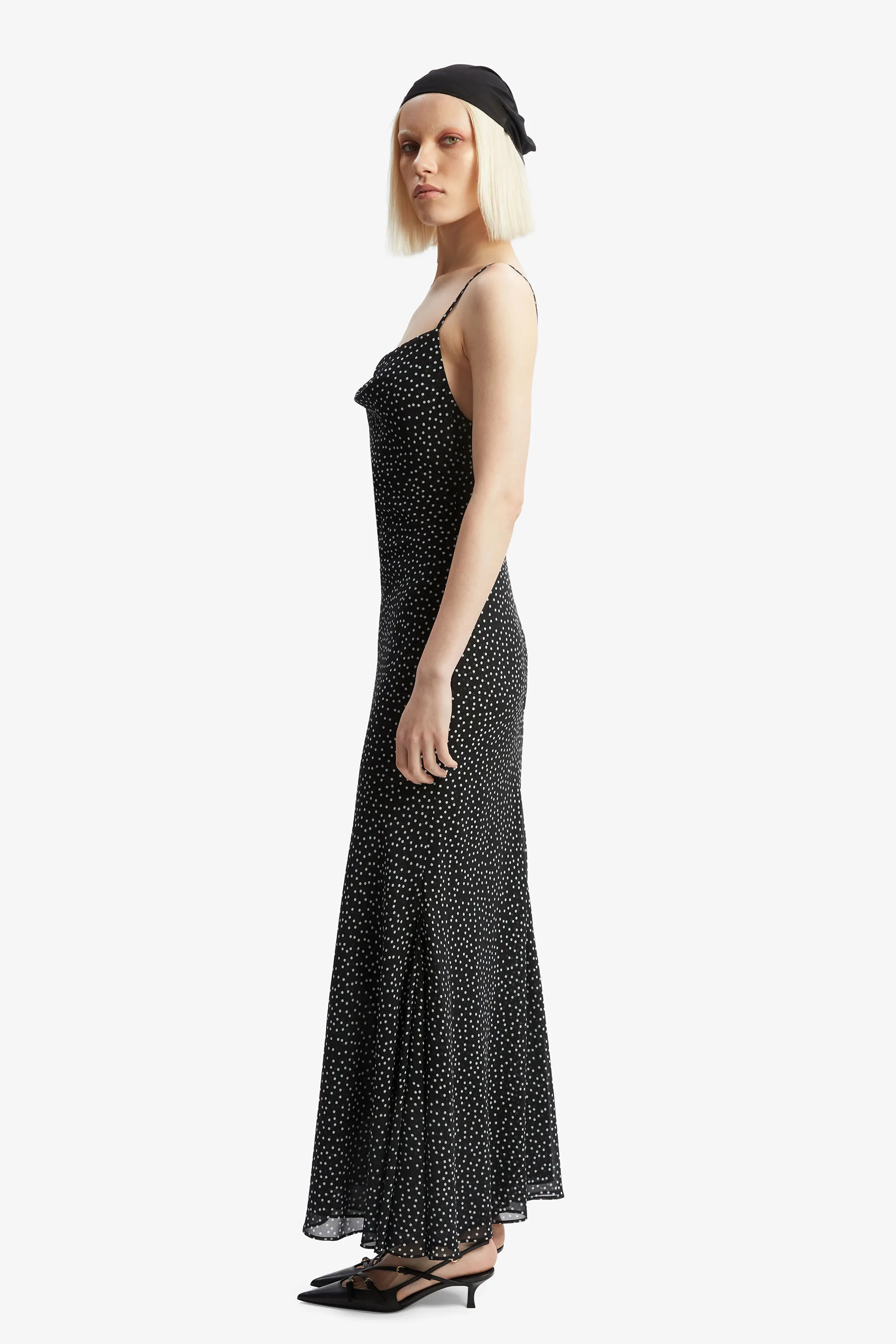 monroe cowl neck maxi dress in black spot