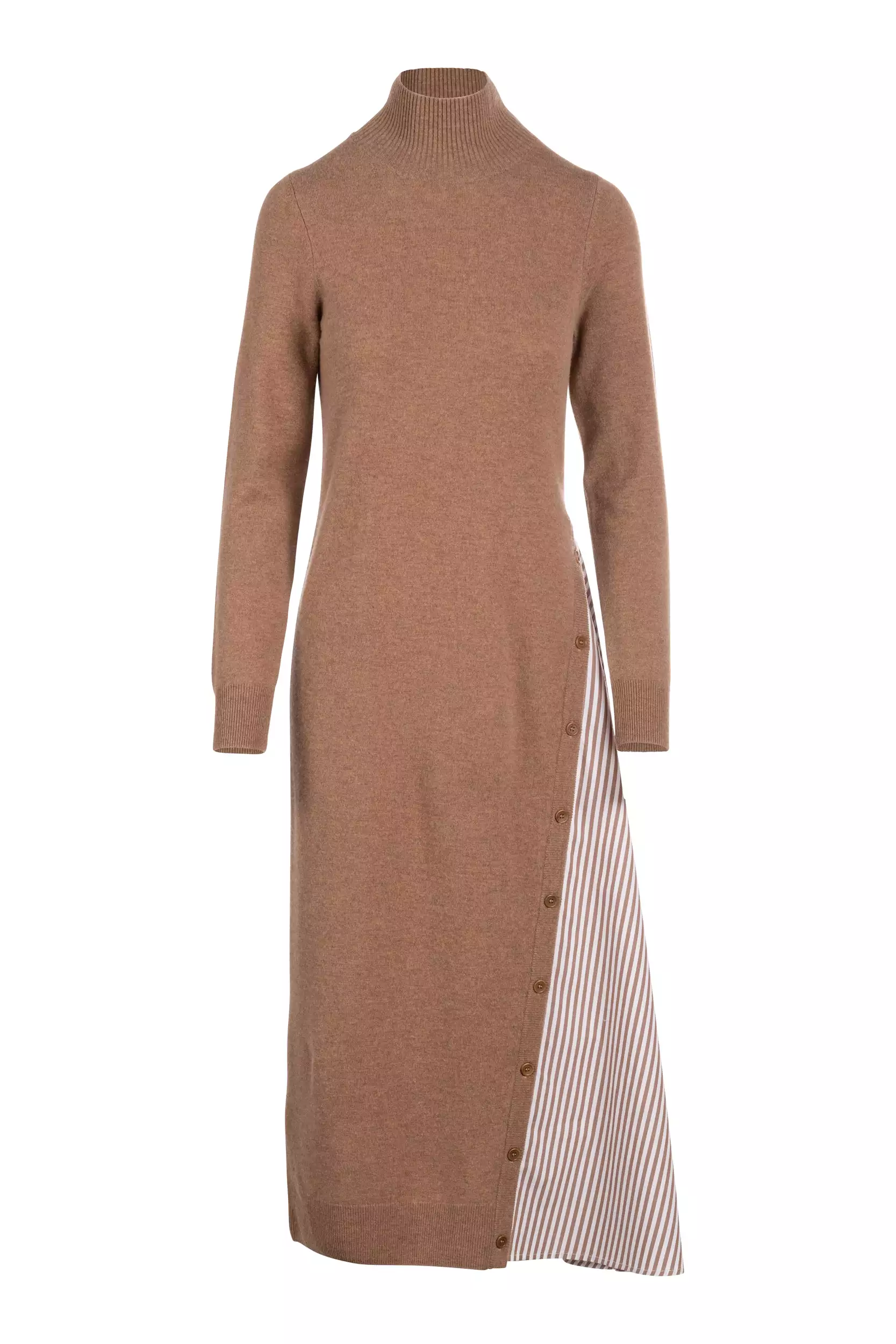 Naadam Asymmetrical Wool Cashmere Hybrid Turtleneck Dress