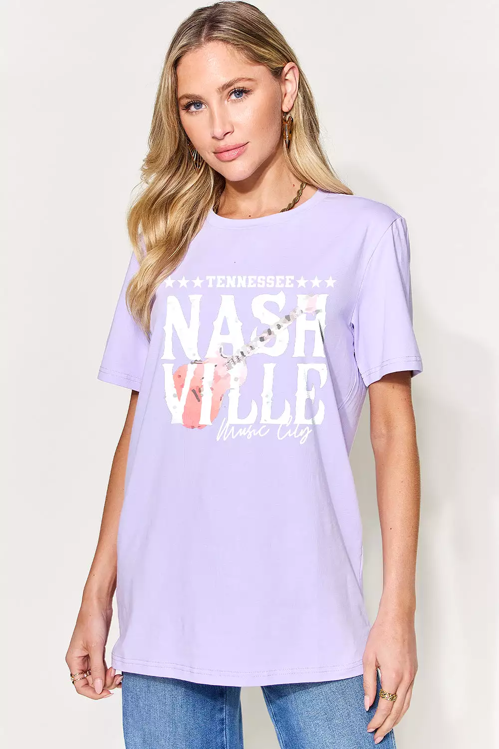 Nashville Print Full Size Letter Graphic Round Neck Short Sleeve T-Shirt