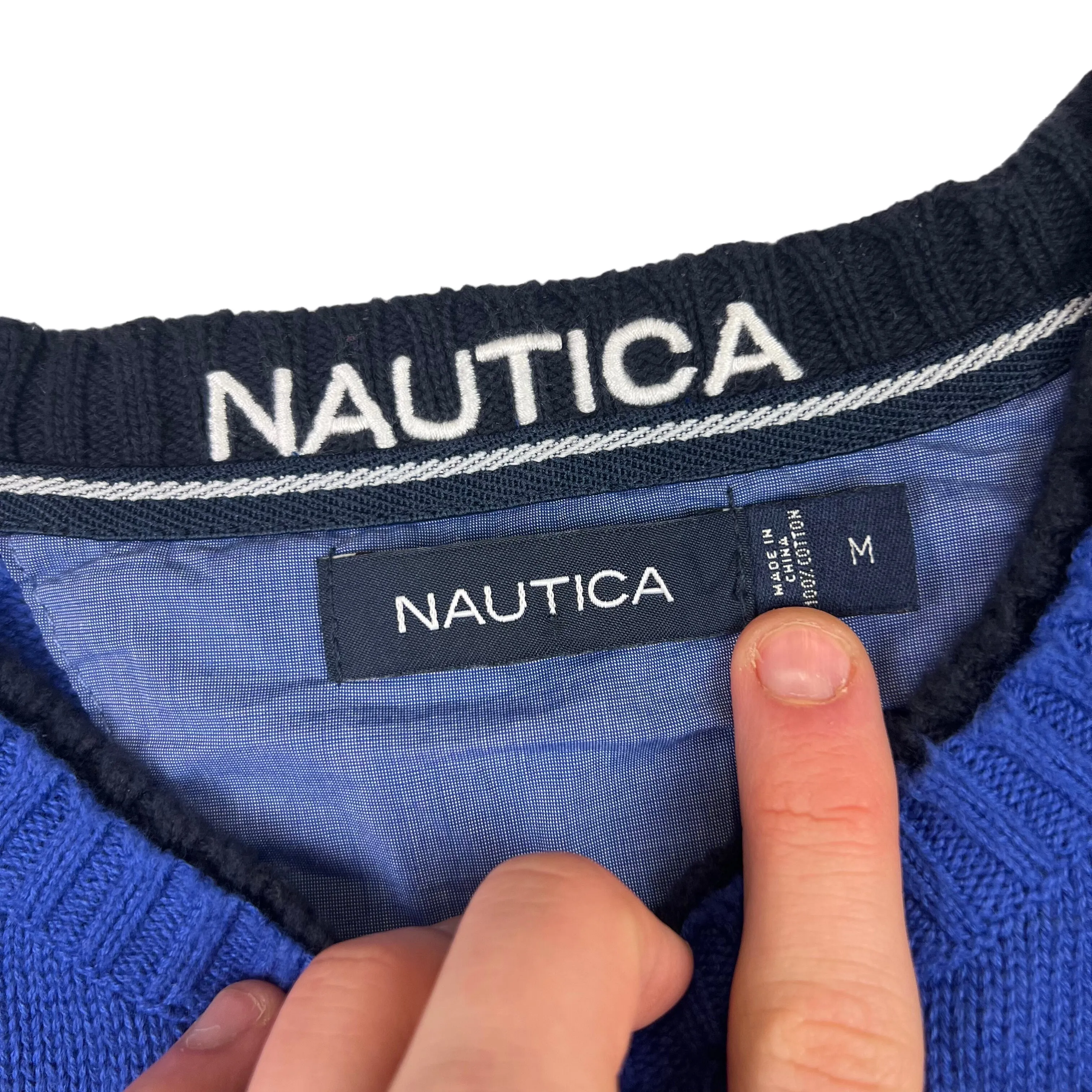 Nautica Blue Striped Knit Sweater