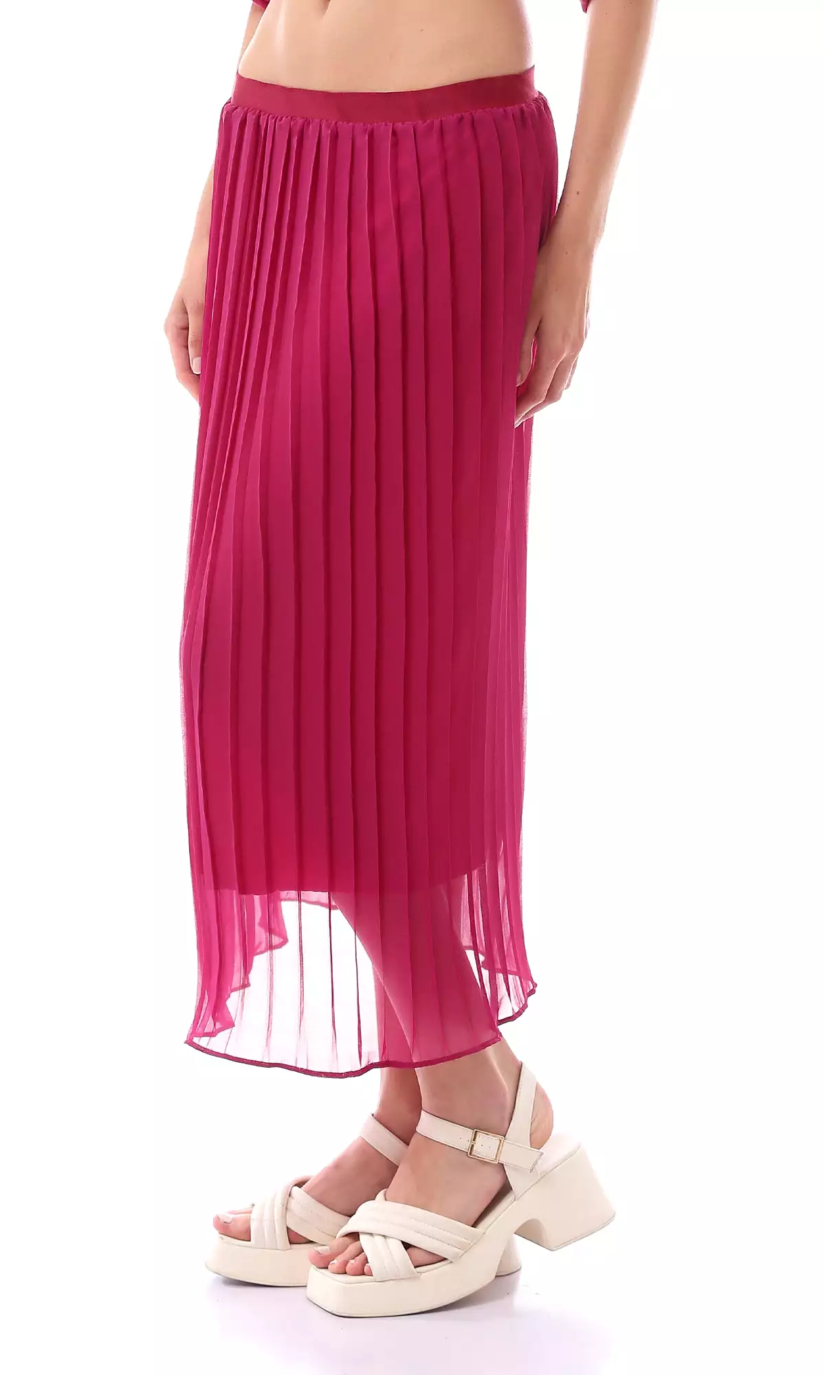 O166416 Elastic Waist Dark Fuchsia Plisse Skirt