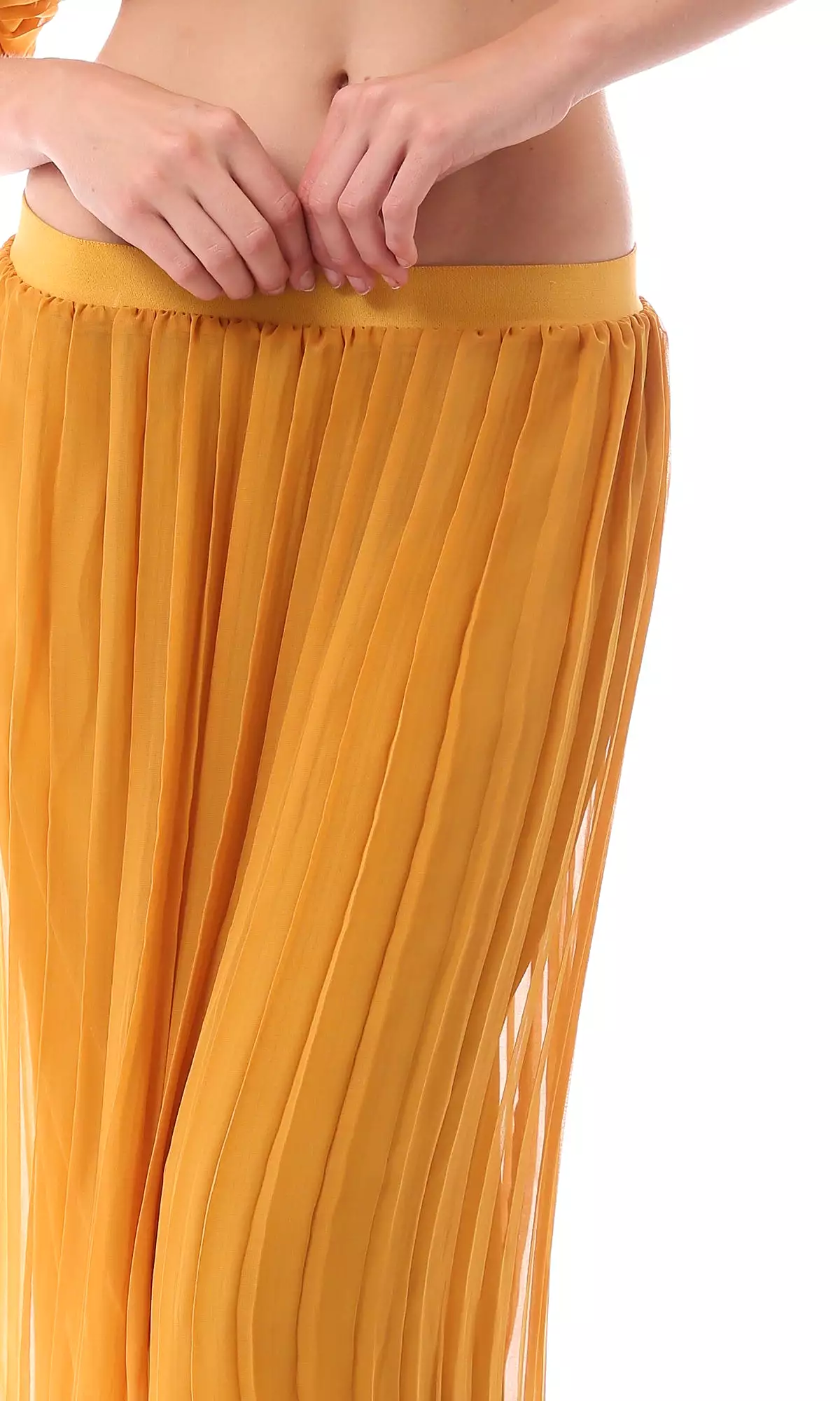 O166417 Mustard Slip On Summer Plisse Skirt