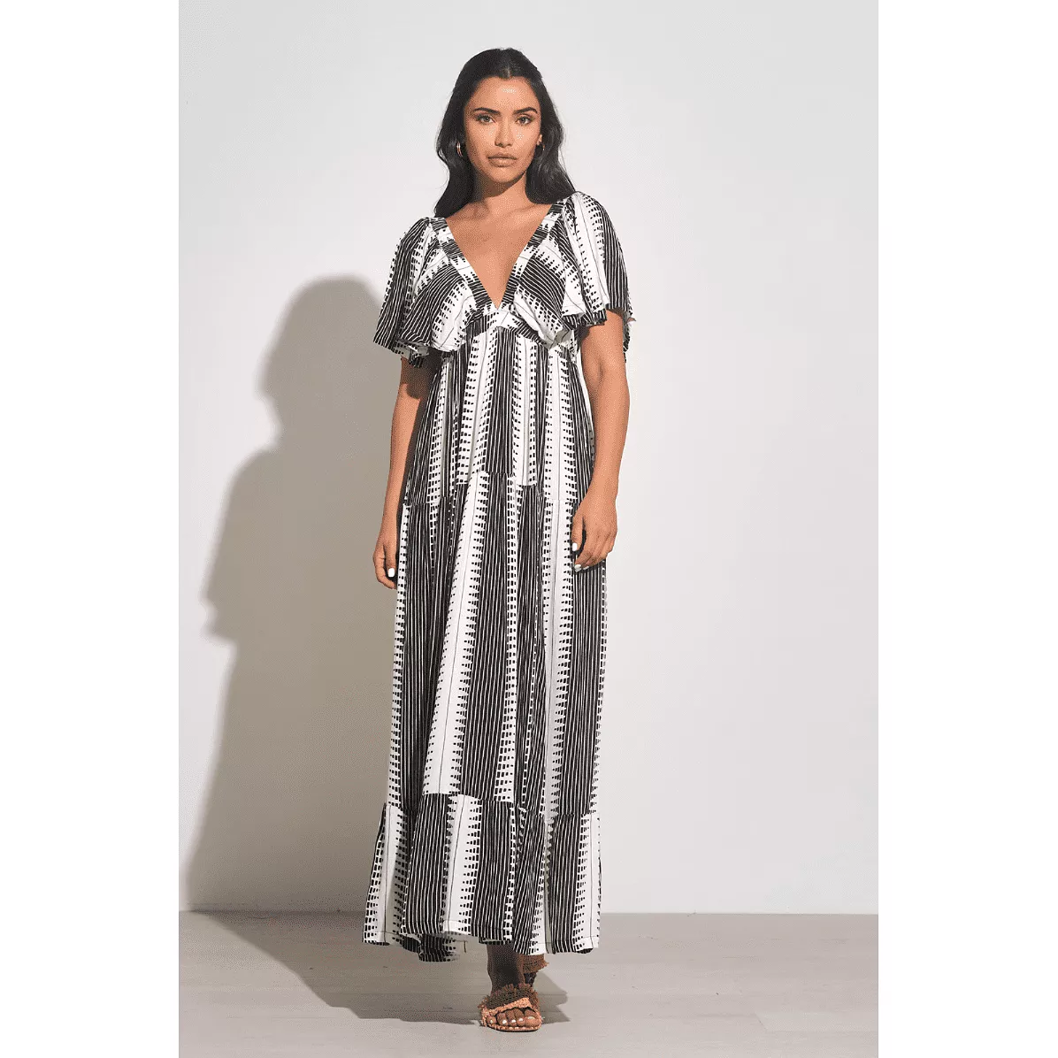 Open Back Maxi Dress in Kenya Black/White