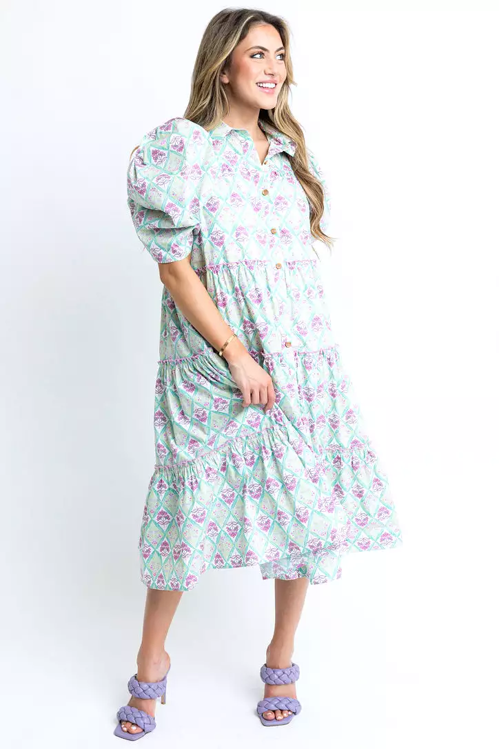 Paris Floral Poplin Tier Midi Dress