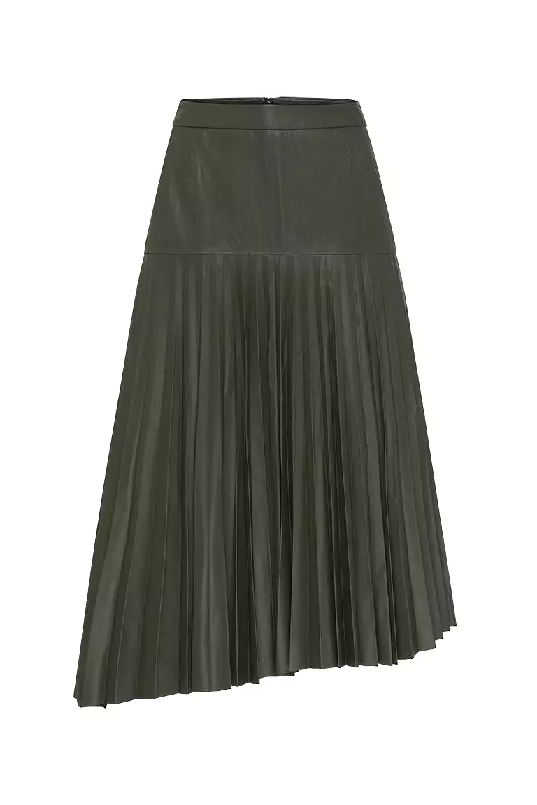 Park Avenue Pleated Skirt Bottlebush Green Leather