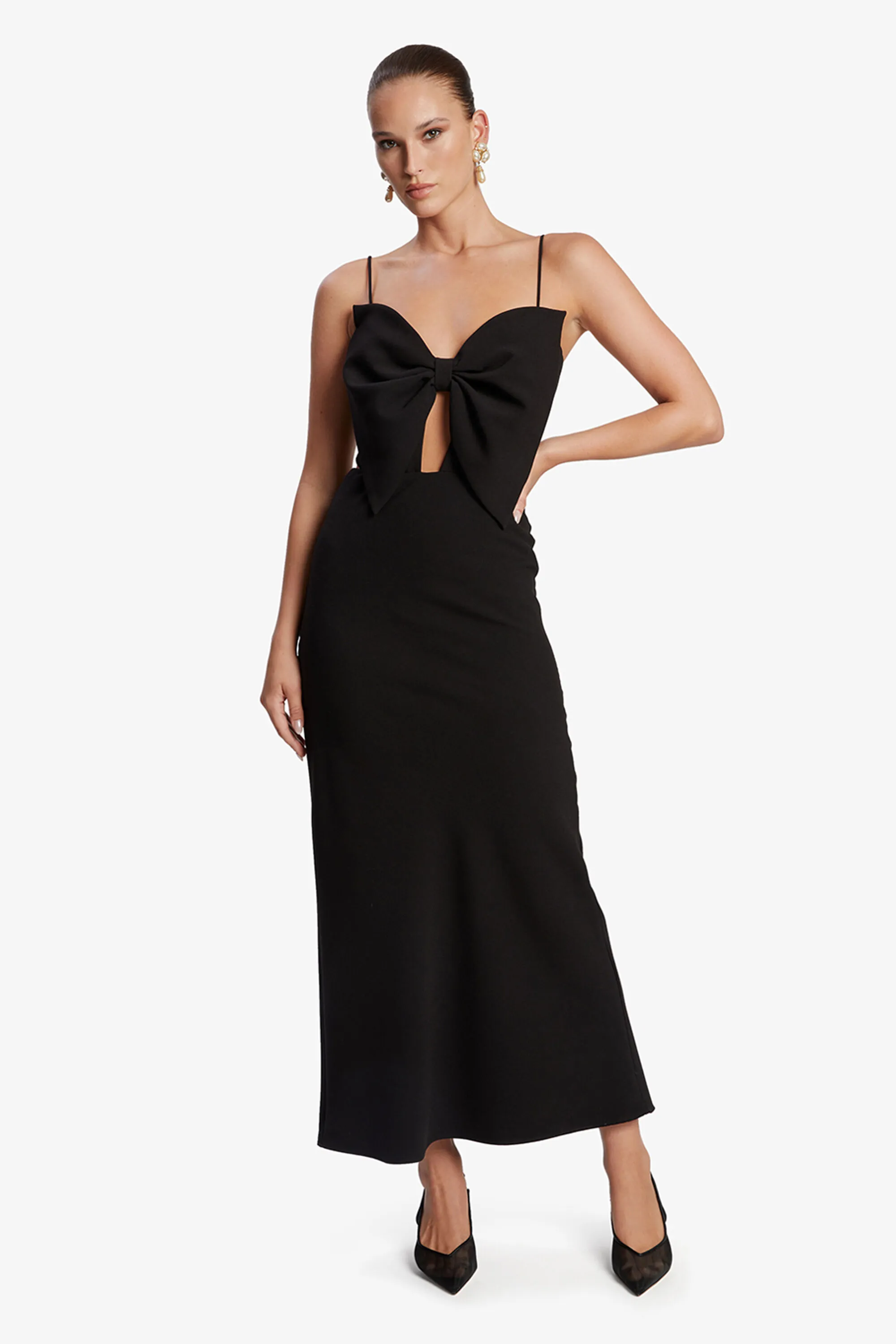 paula bow maxi dress in black