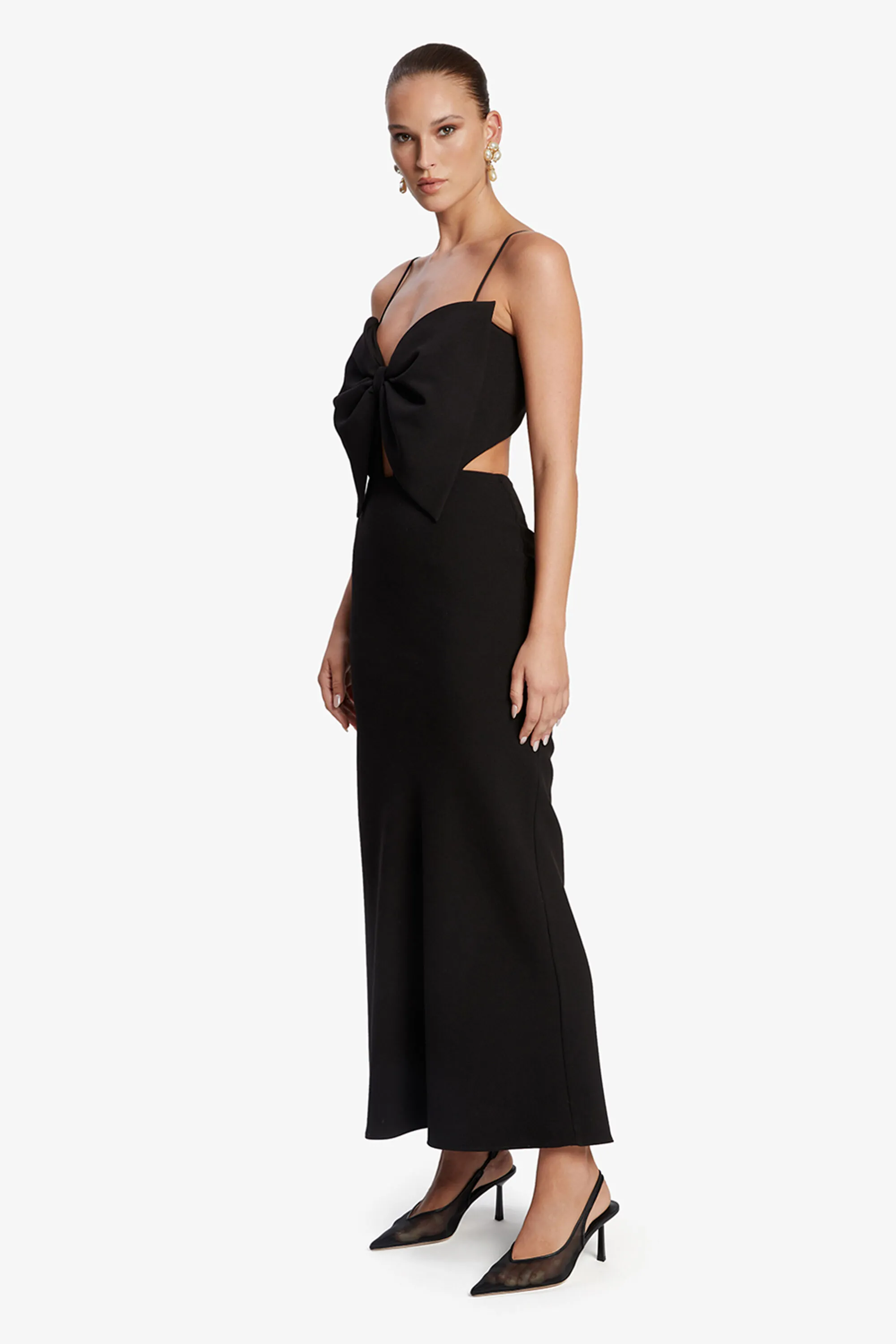 paula bow maxi dress in black