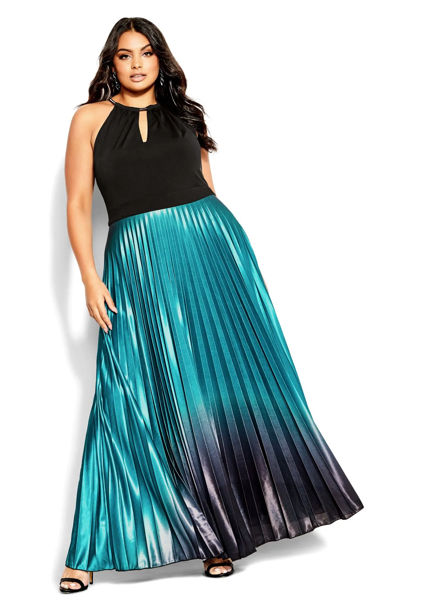 Pleated Ombre Maxi Dress - black