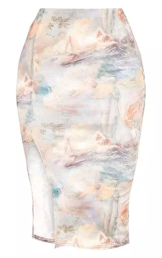 PLT Renaissance Print Split Front Midi Skirt