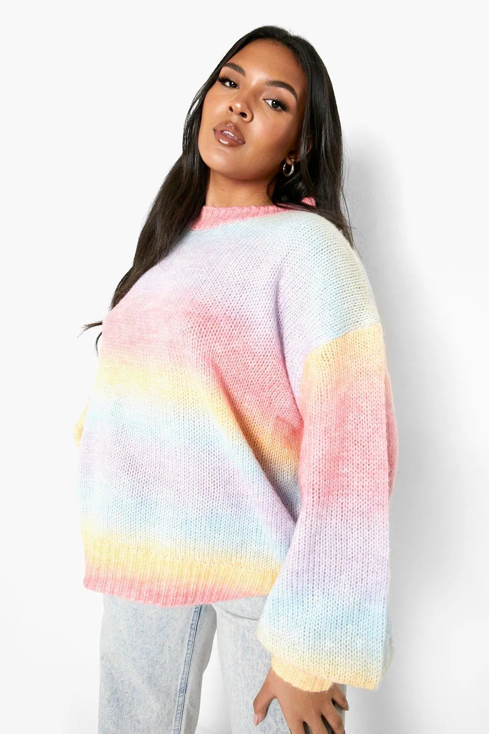 Plus Ombre Fluffy Knit Crew Neck Sweater