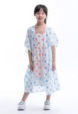 Polka Dot Printed Inner Dress With Kimono Set