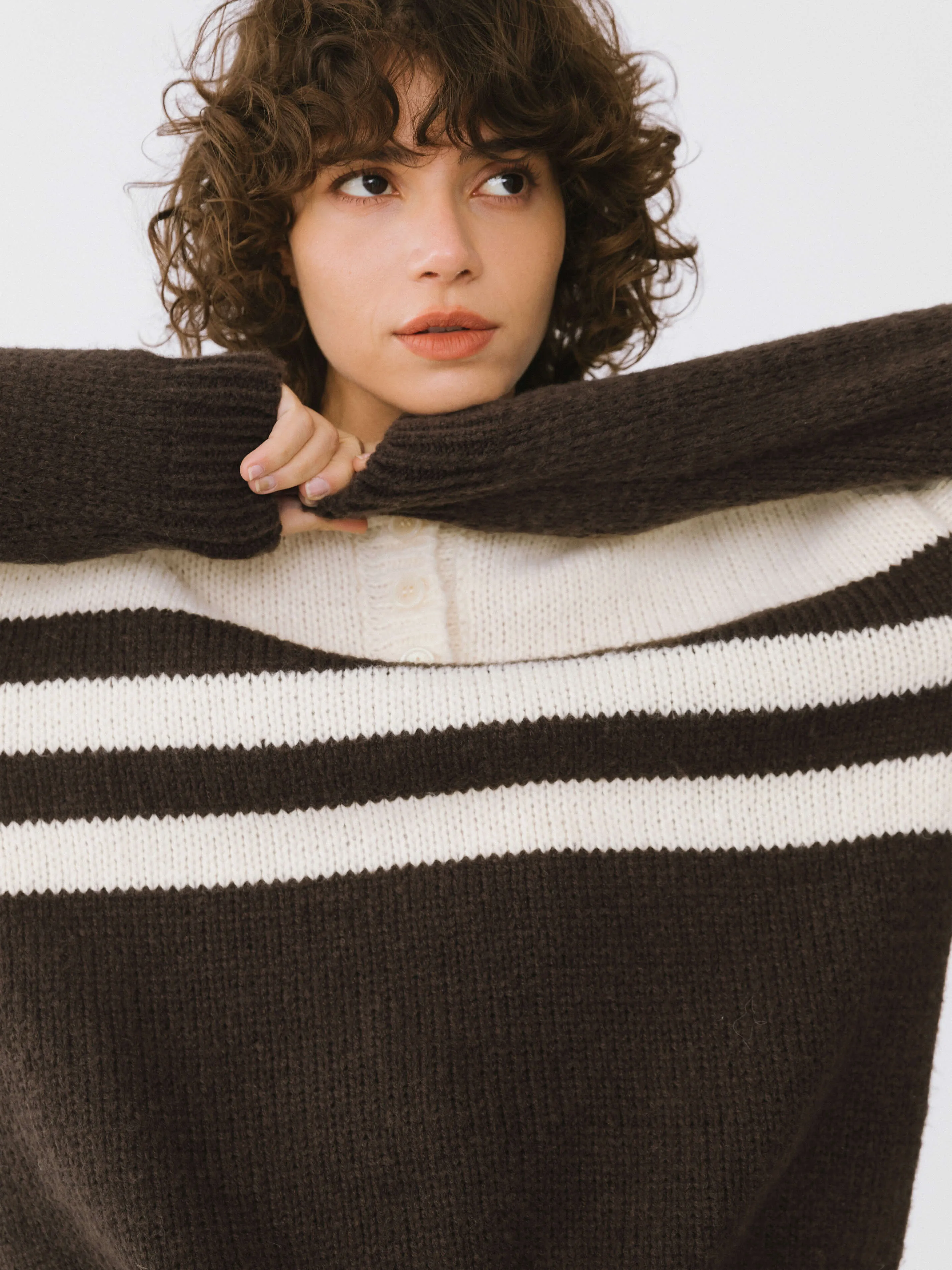 Polo Collar Striped Knit Sweater