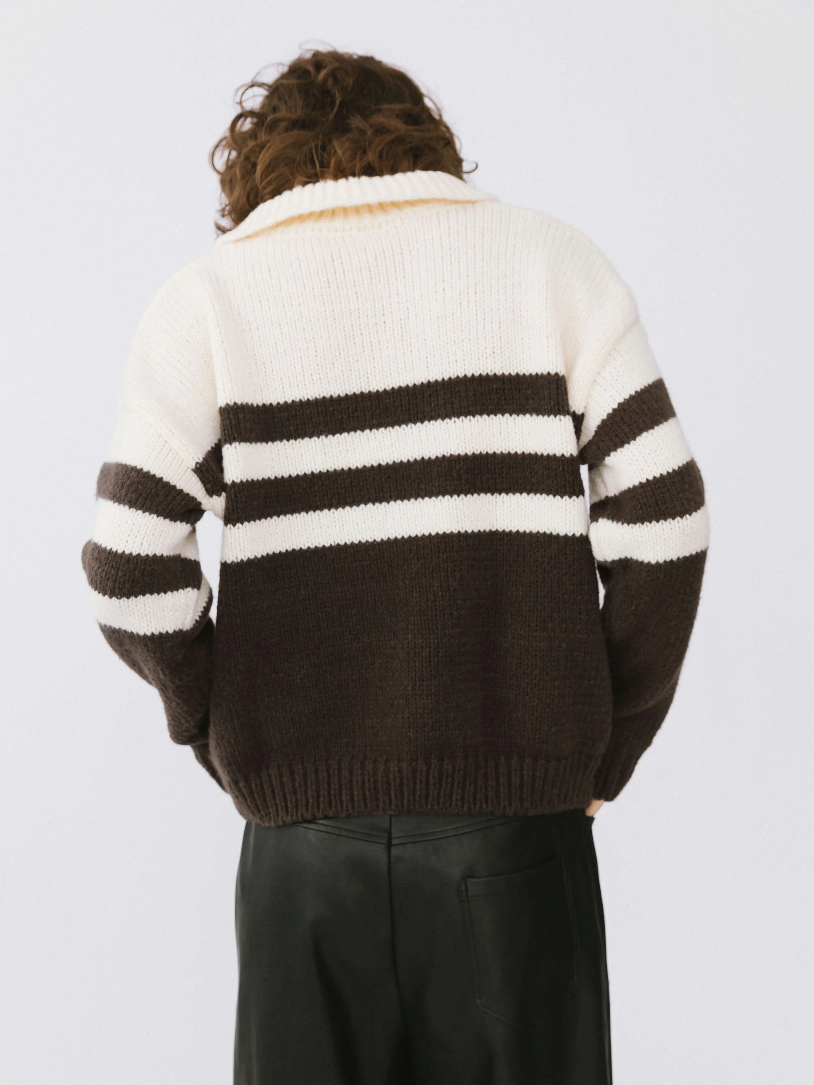 Polo Collar Striped Knit Sweater