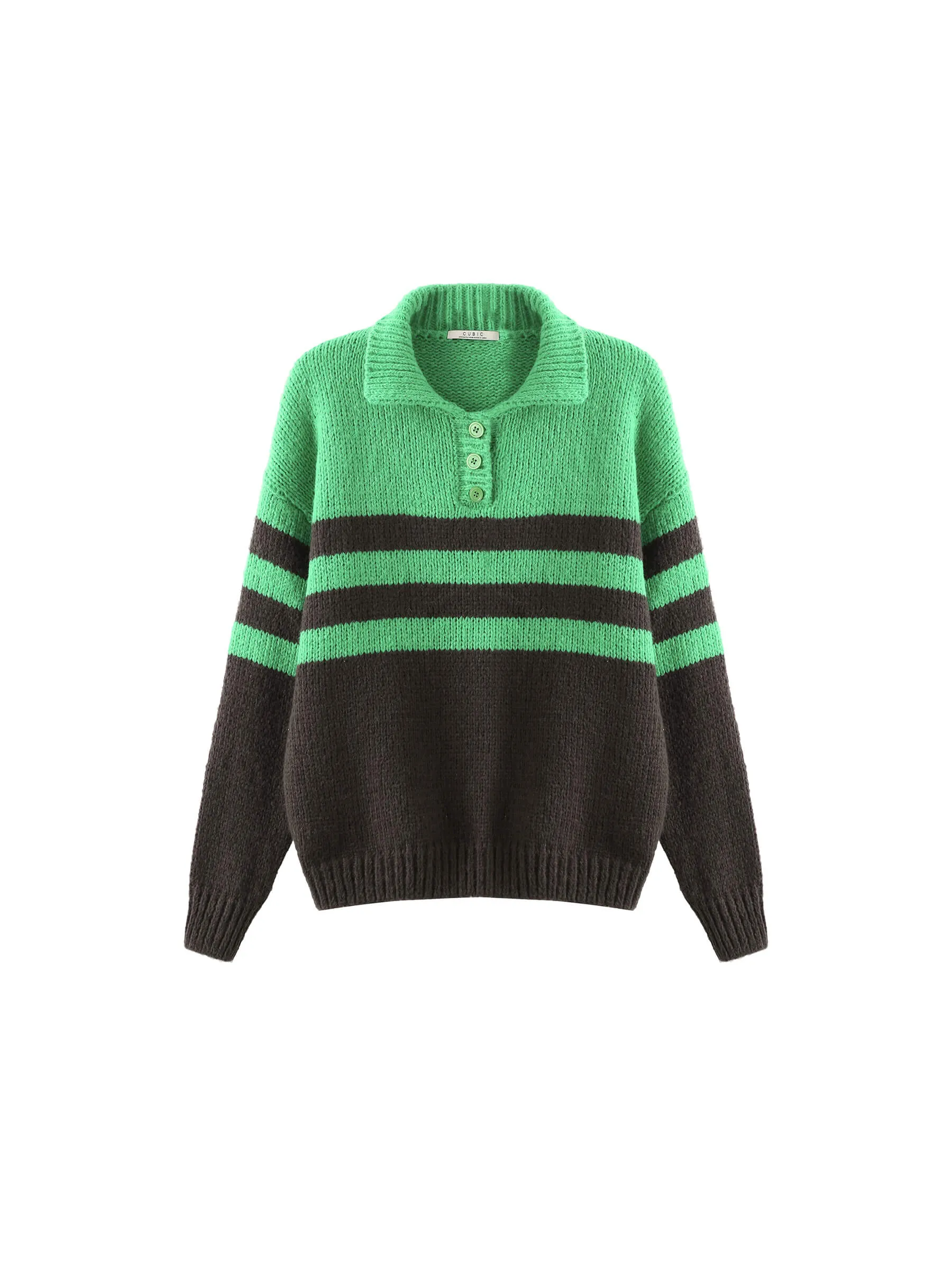 Polo Collar Striped Knit Sweater