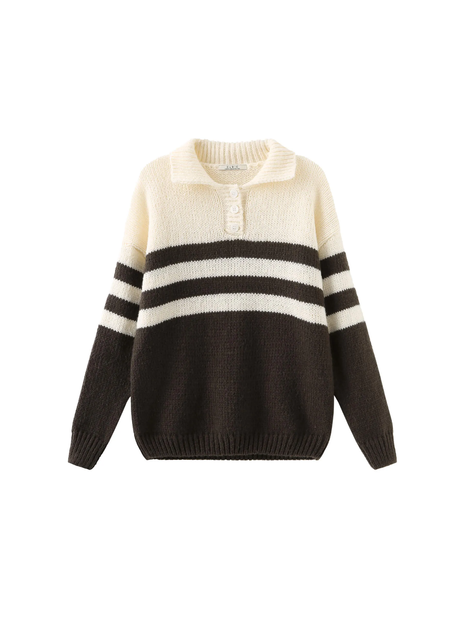 Polo Collar Striped Knit Sweater