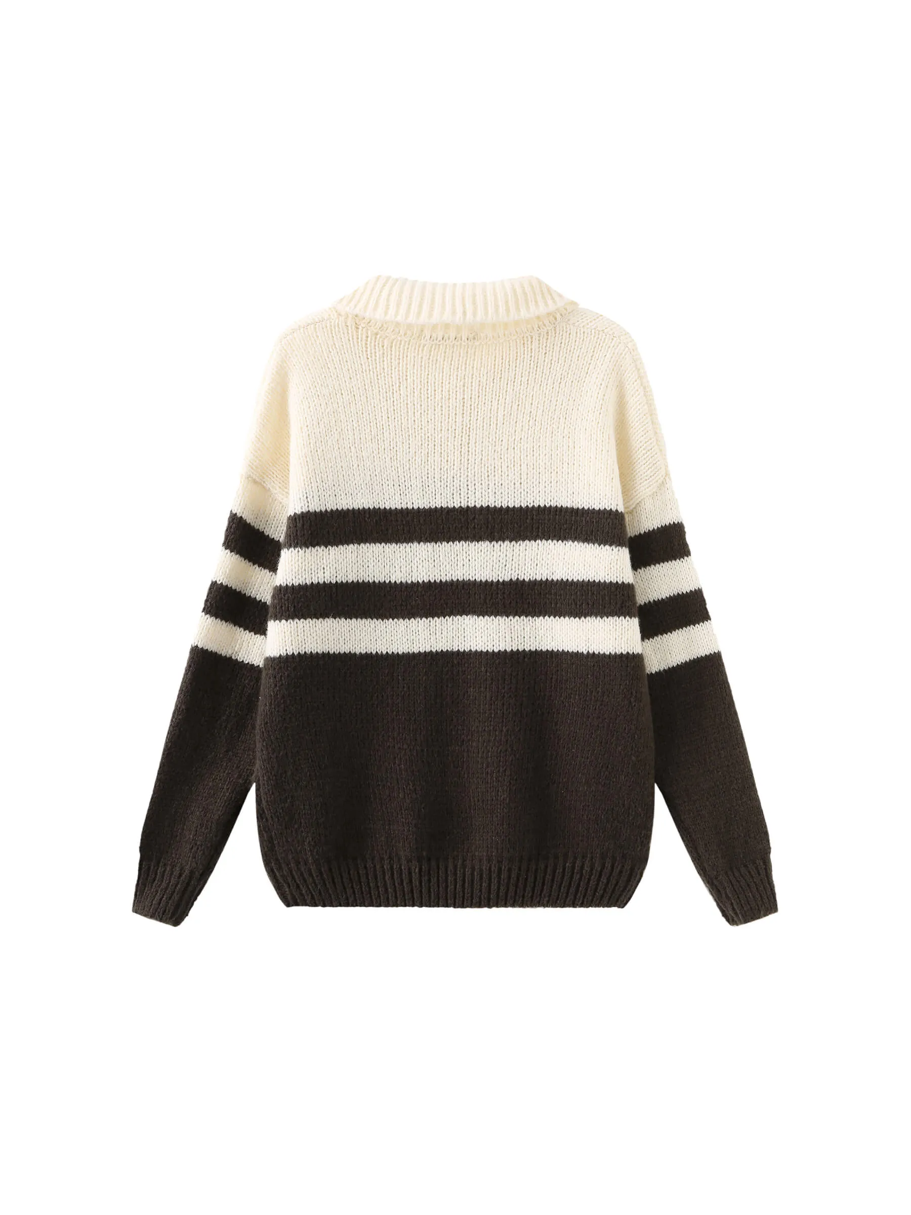 Polo Collar Striped Knit Sweater