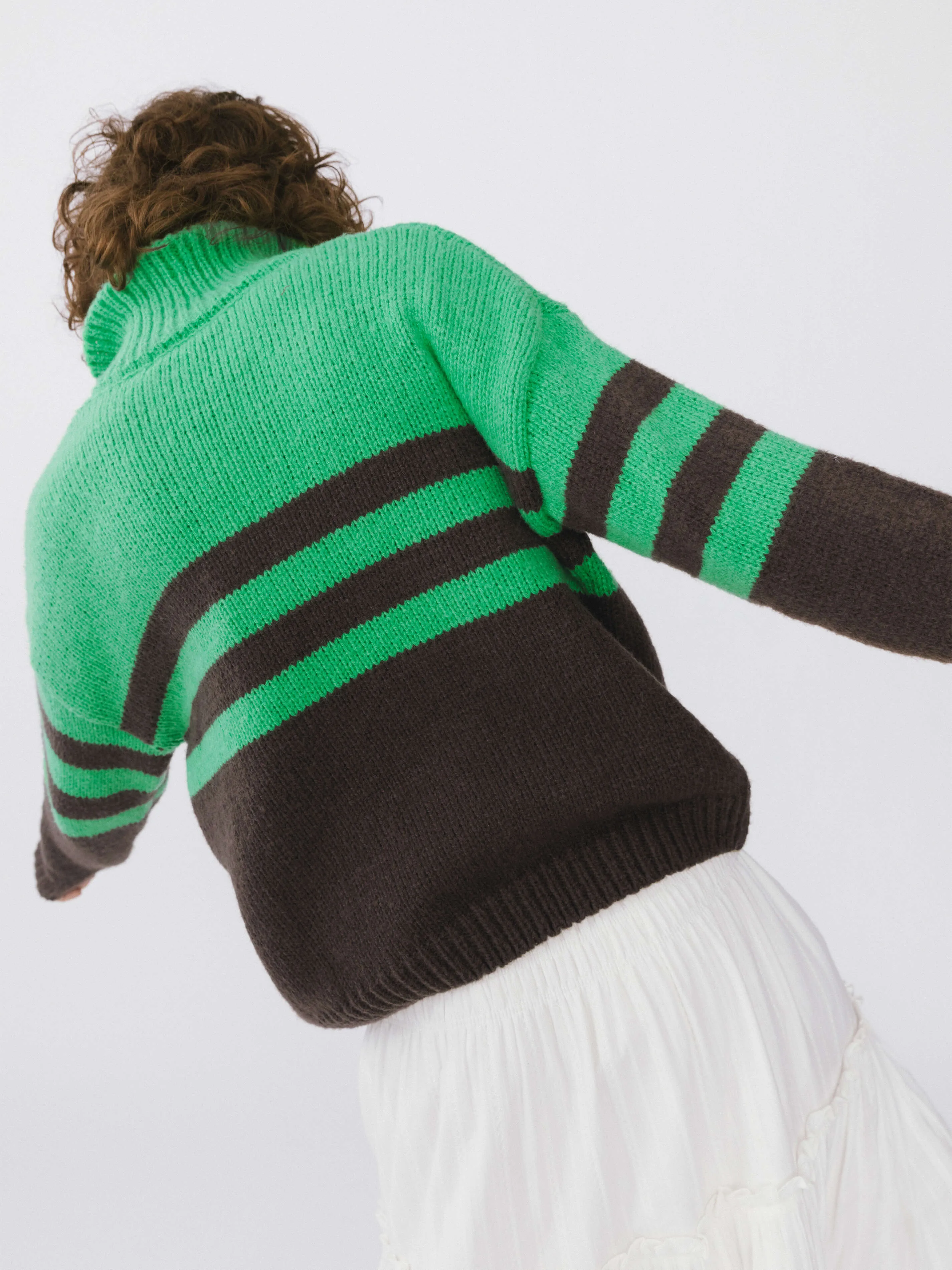 Polo Collar Striped Knit Sweater