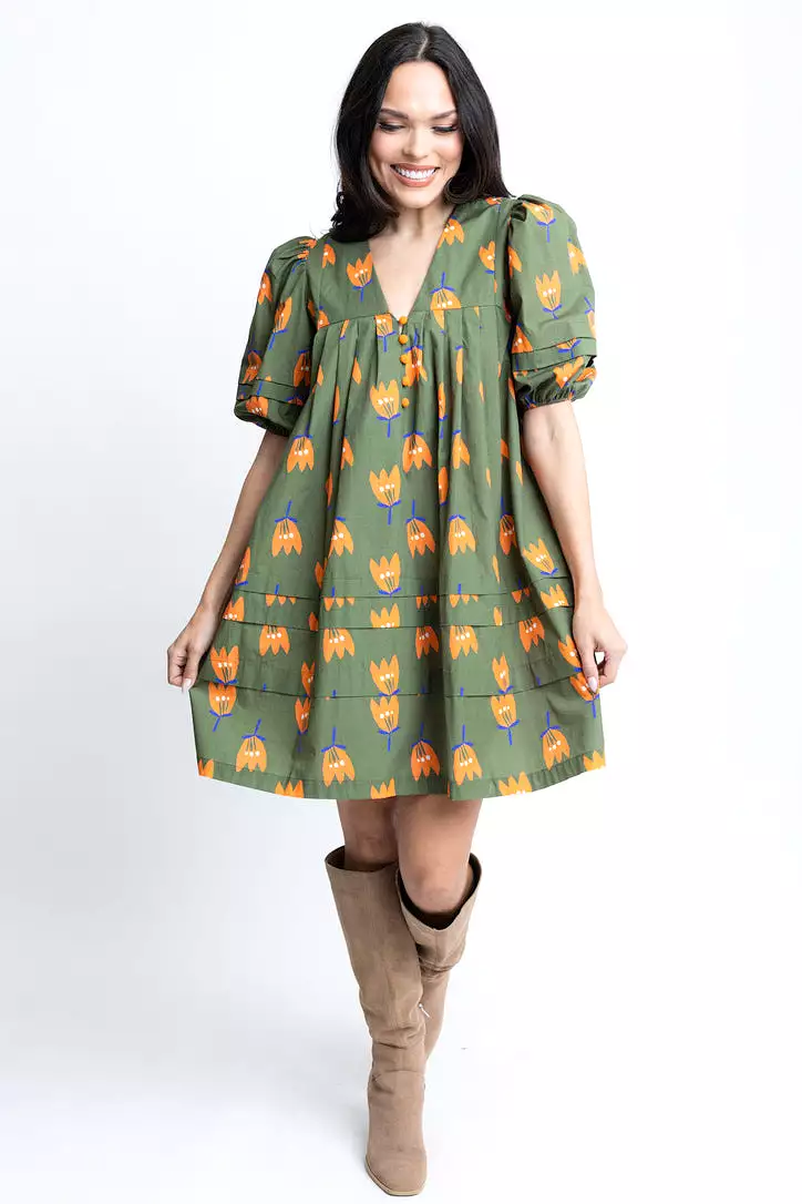 Poplin Poppy Vneck Dress