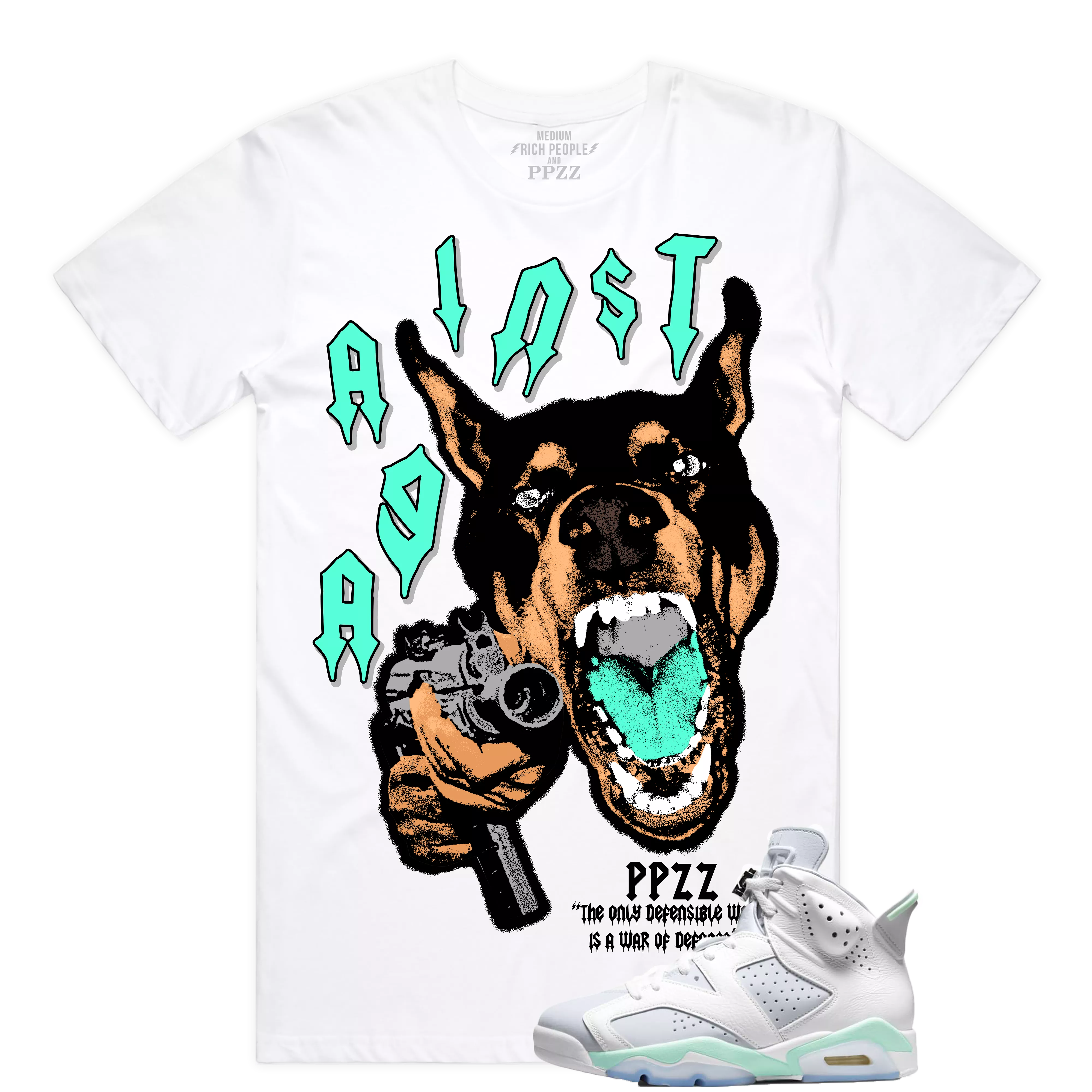 PPZZ x Rich People Against K9 Tee (Wte/Mint) /D6