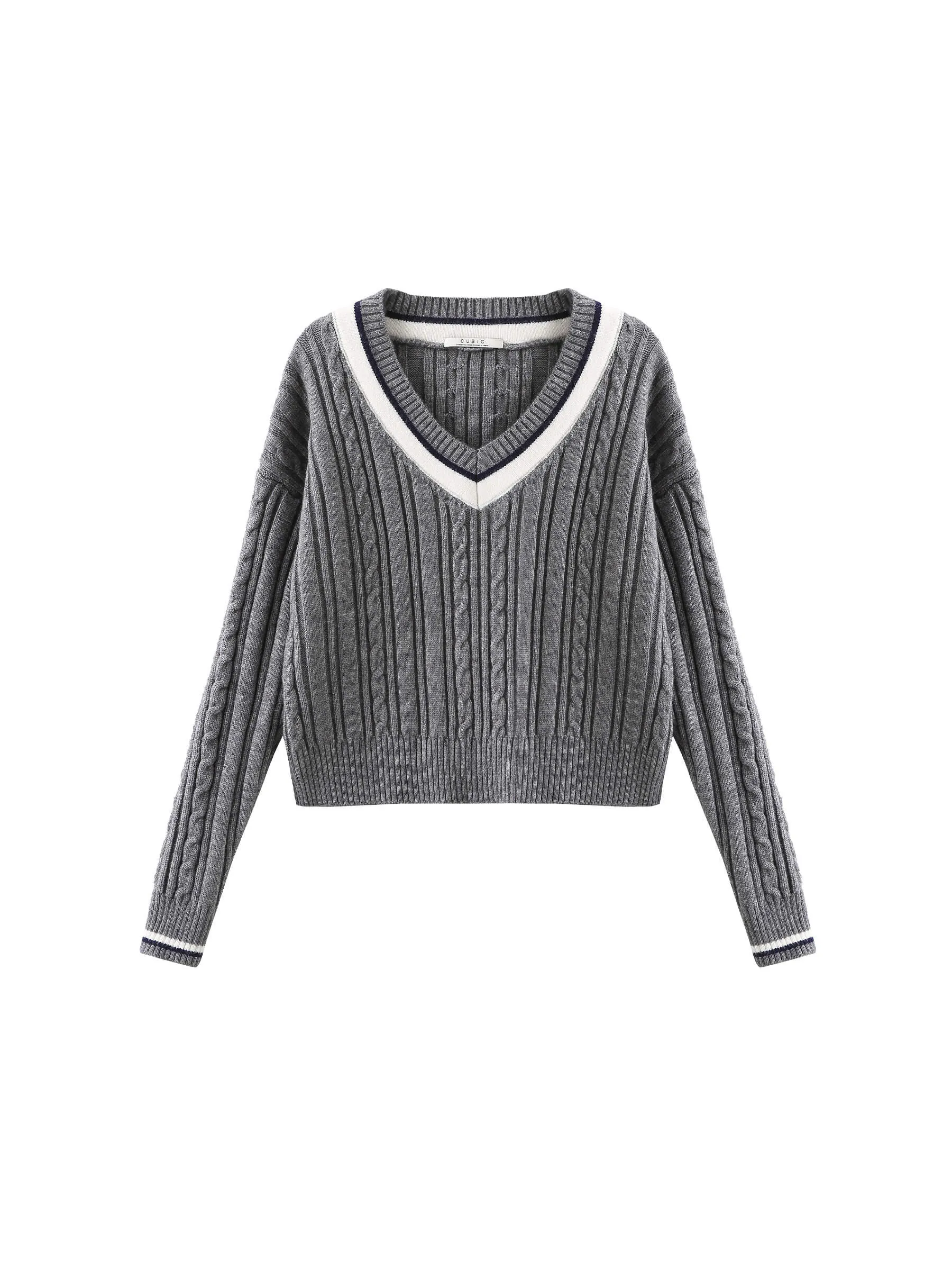 Preppy V-Neck Cable Knit Sweater