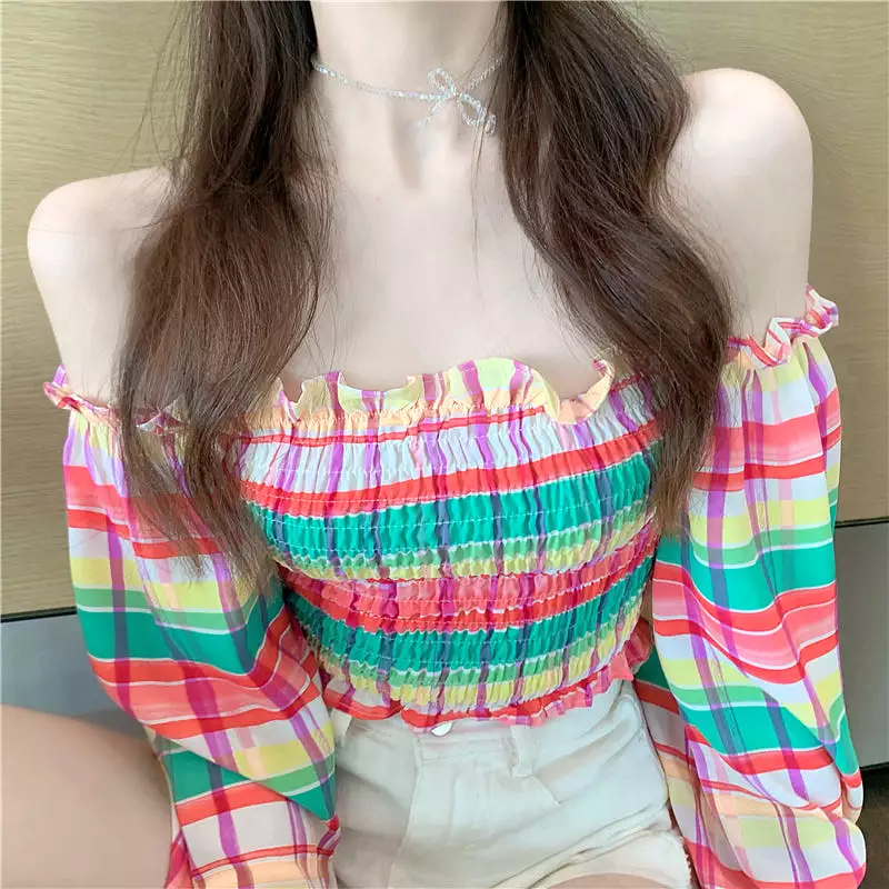 Rainbow Off-The-Shoulder Shirt AD12716