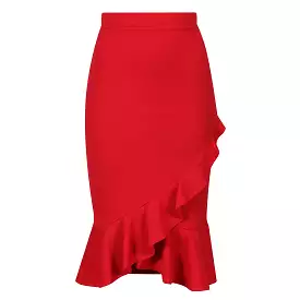 Red Ruffle Pencil Wiggle Skirt