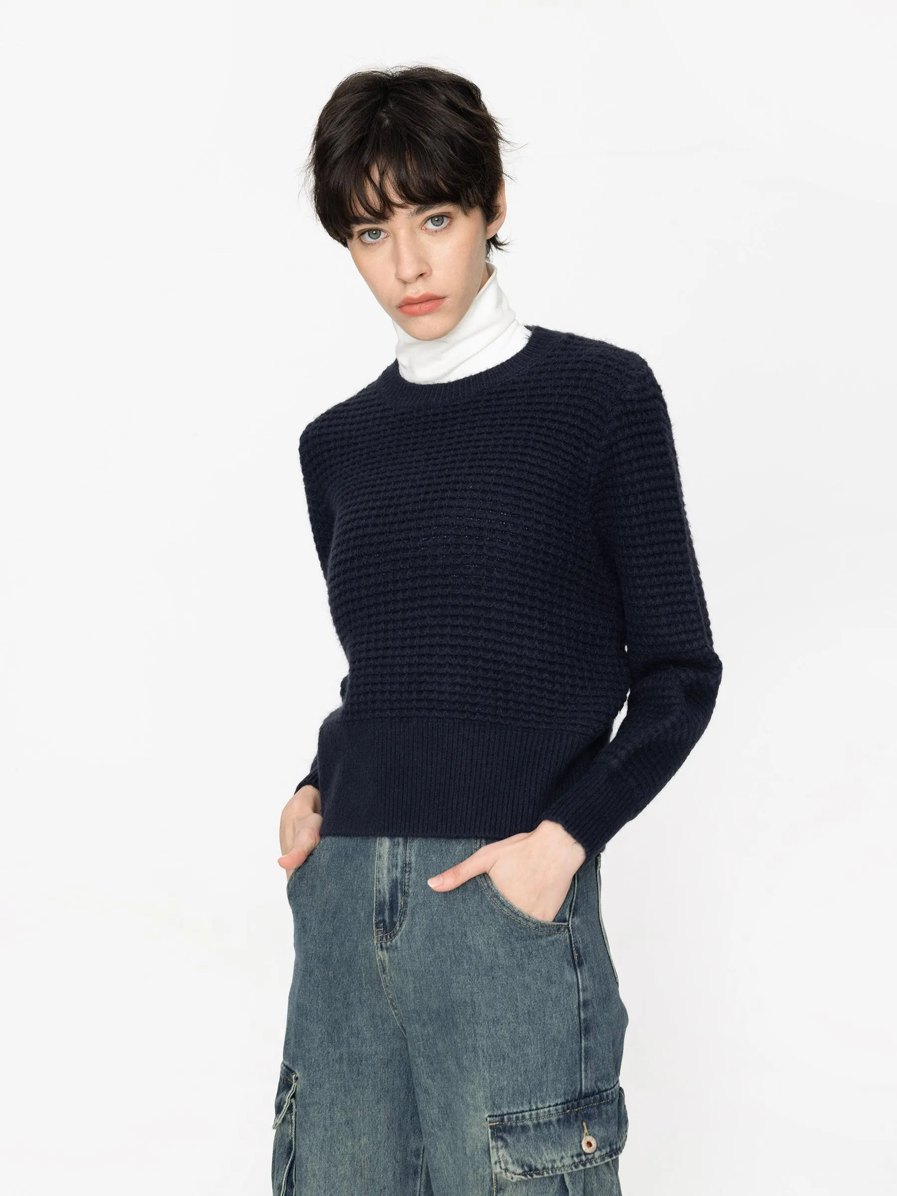 Round Neck Ribbed Knit Sweater